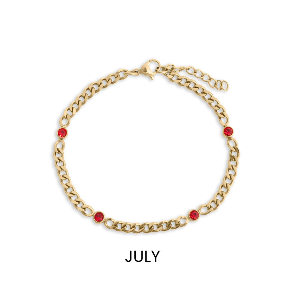 18K Gold Birthstone Bracelet – Adjustable PVD Coated Station Jewelry Gift