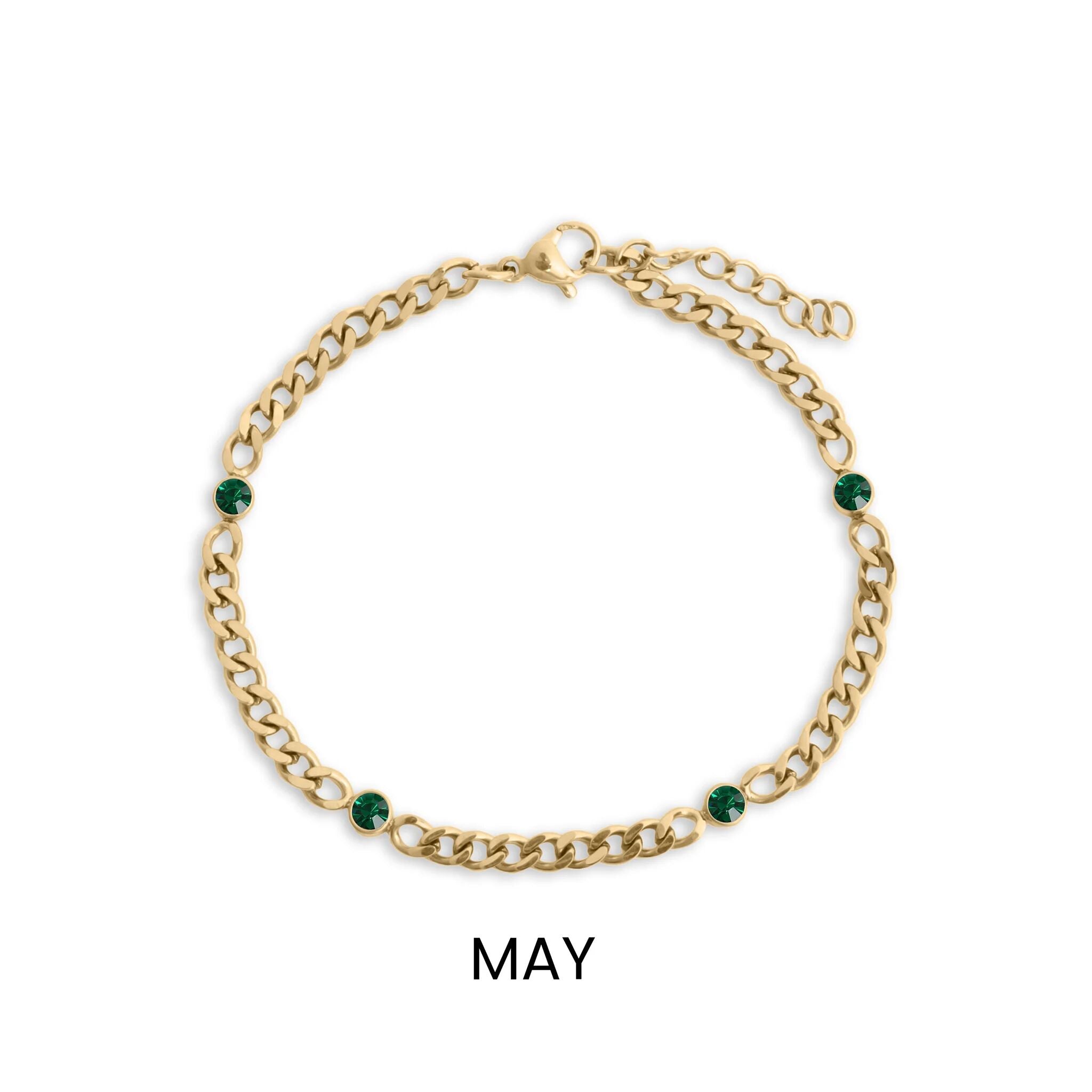 18K Gold Birthstone Bracelet – Adjustable PVD Coated Station Jewelry Gift