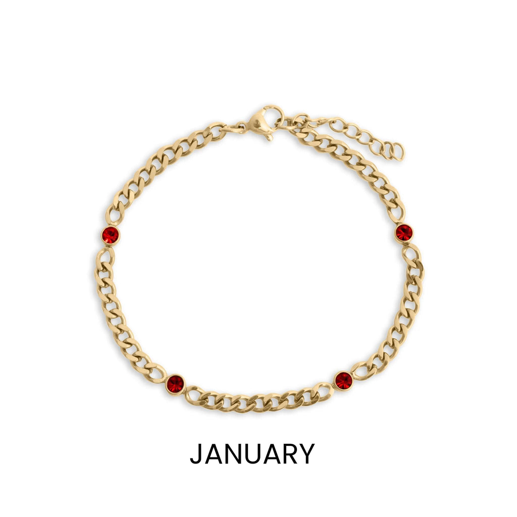 18K Gold Birthstone Bracelet – Adjustable PVD Coated Station Jewelry Gift