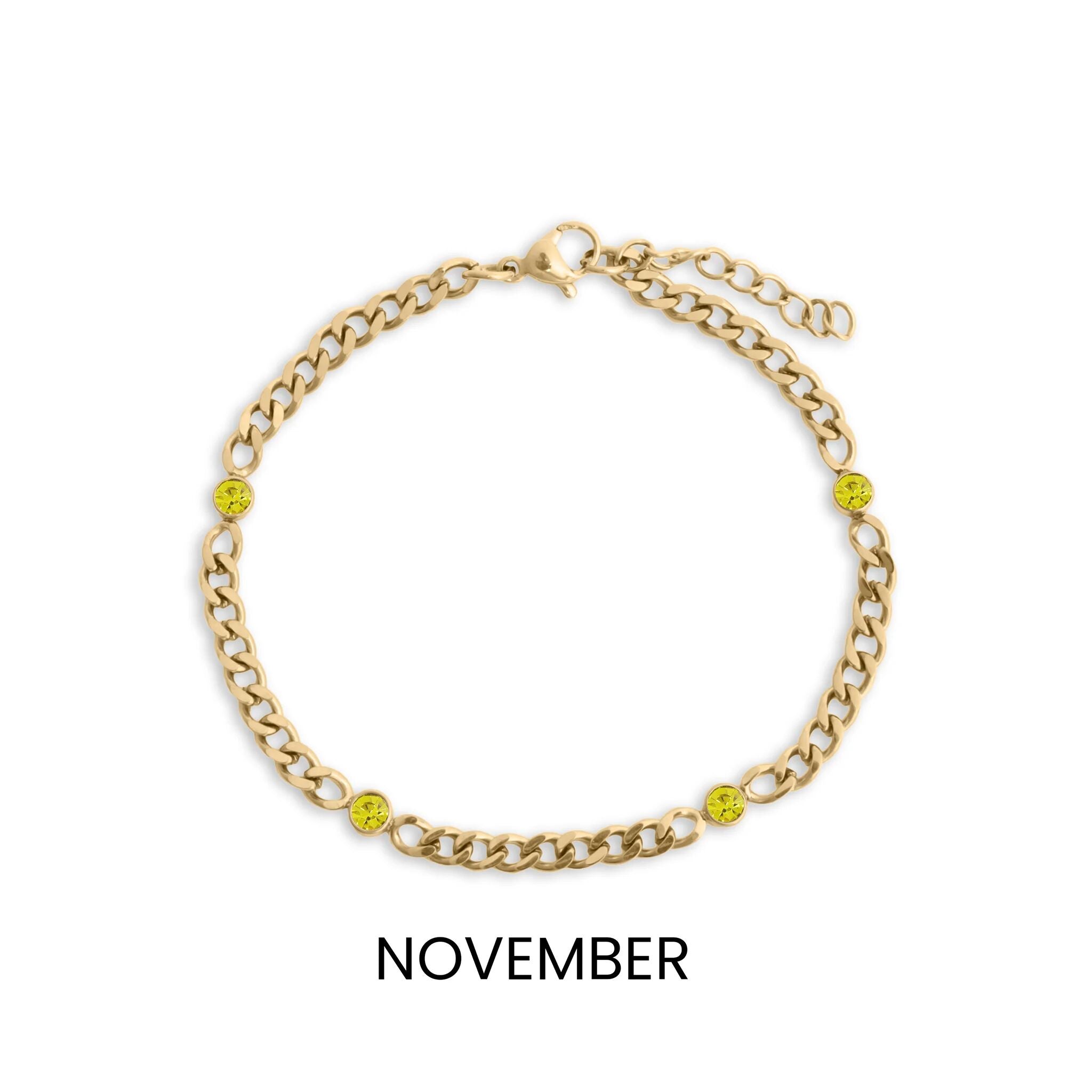 18K Gold Birthstone Bracelet – Adjustable PVD Coated Station Jewelry Gift