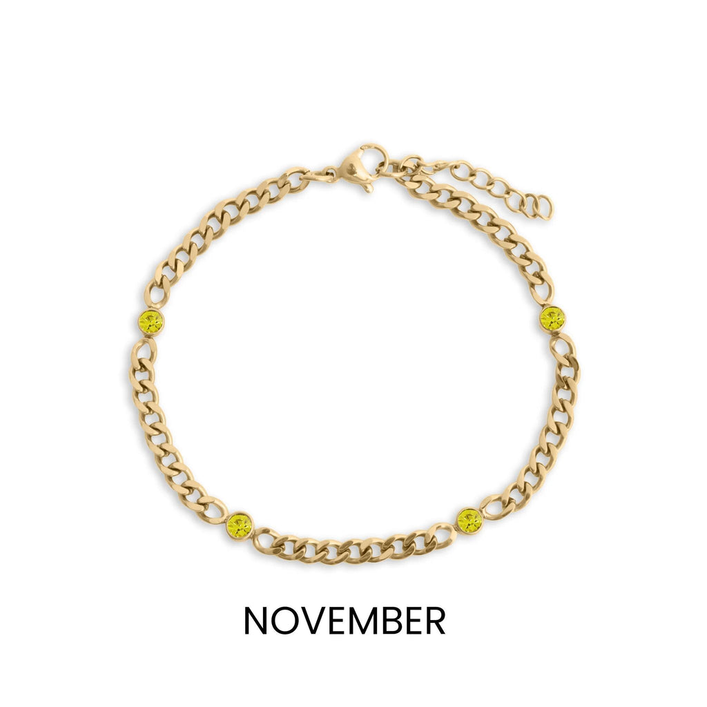 18K Gold Birthstone Bracelet – Adjustable Gold Station Bracelet, Tarnish Resistant