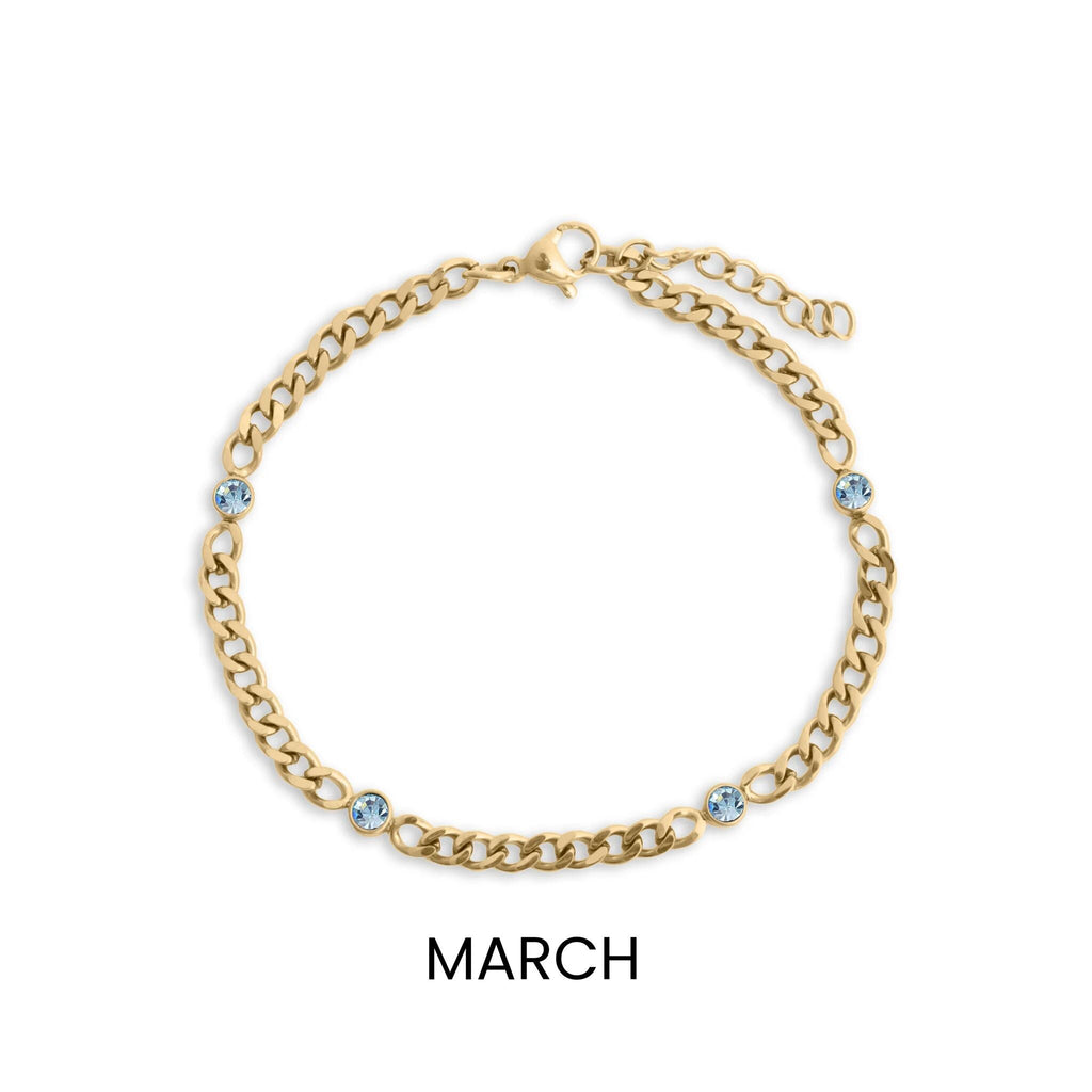 18K Gold Birthstone Bracelet – Adjustable Gold Station Bracelet, Tarnish Resistant