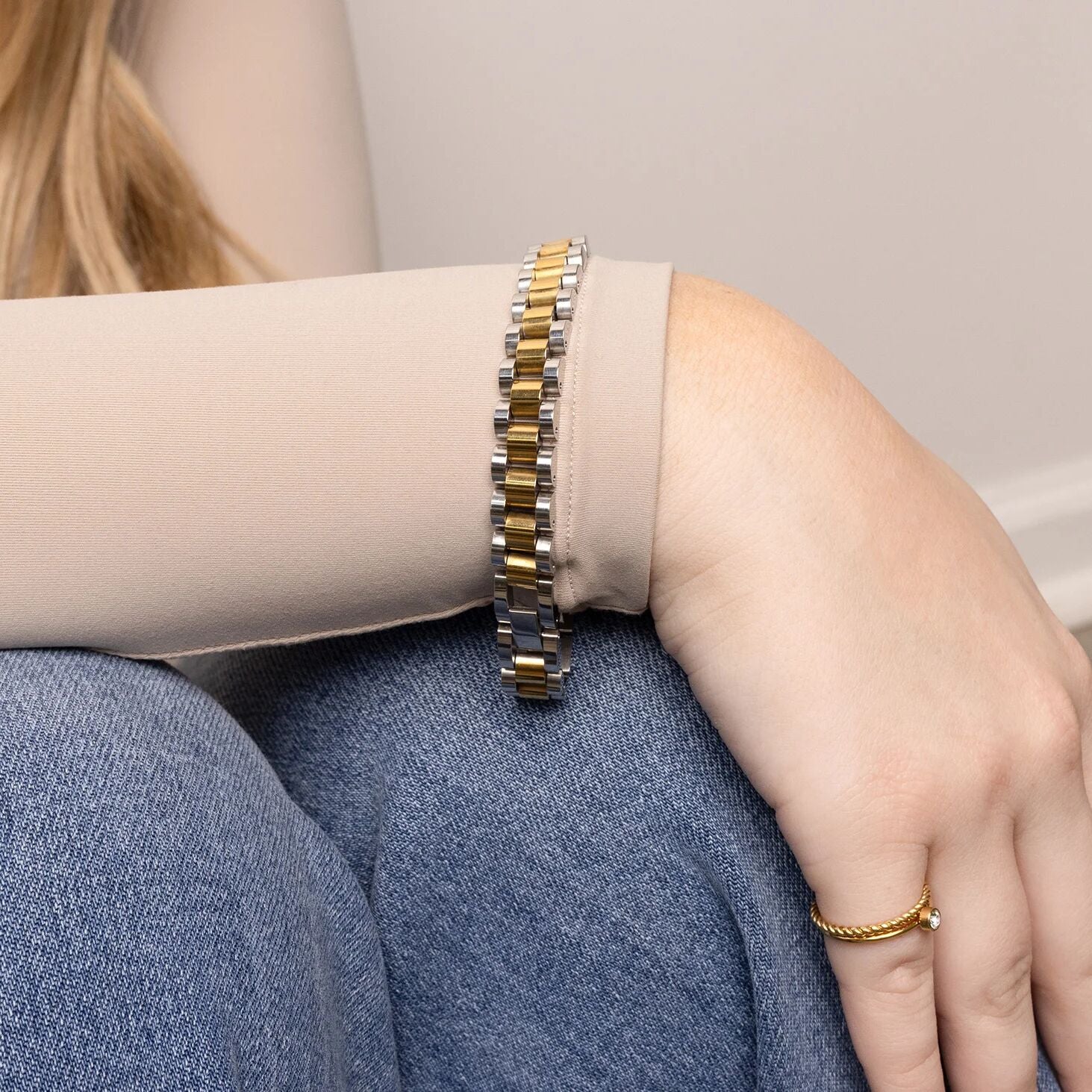 stainless steel watch bracelet, 18K Gold PVD Two-Tone Link Band