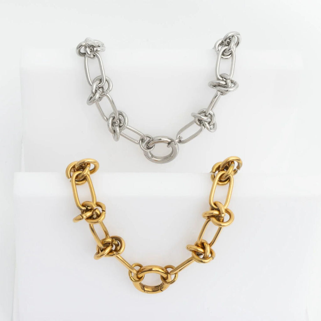 18K Gold Bracelet - Knotted Chain Adjustable Stainless Steel Jewelry With Spring Ring Clasp
