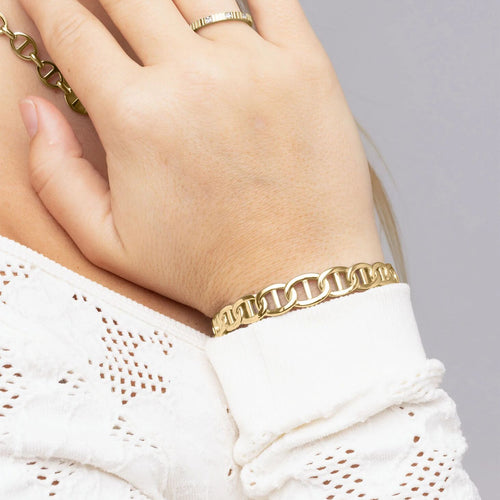 18K Gold Chain Bracelet – Oval Chain Bangle With Durable Gold Finish & Secure Clasp