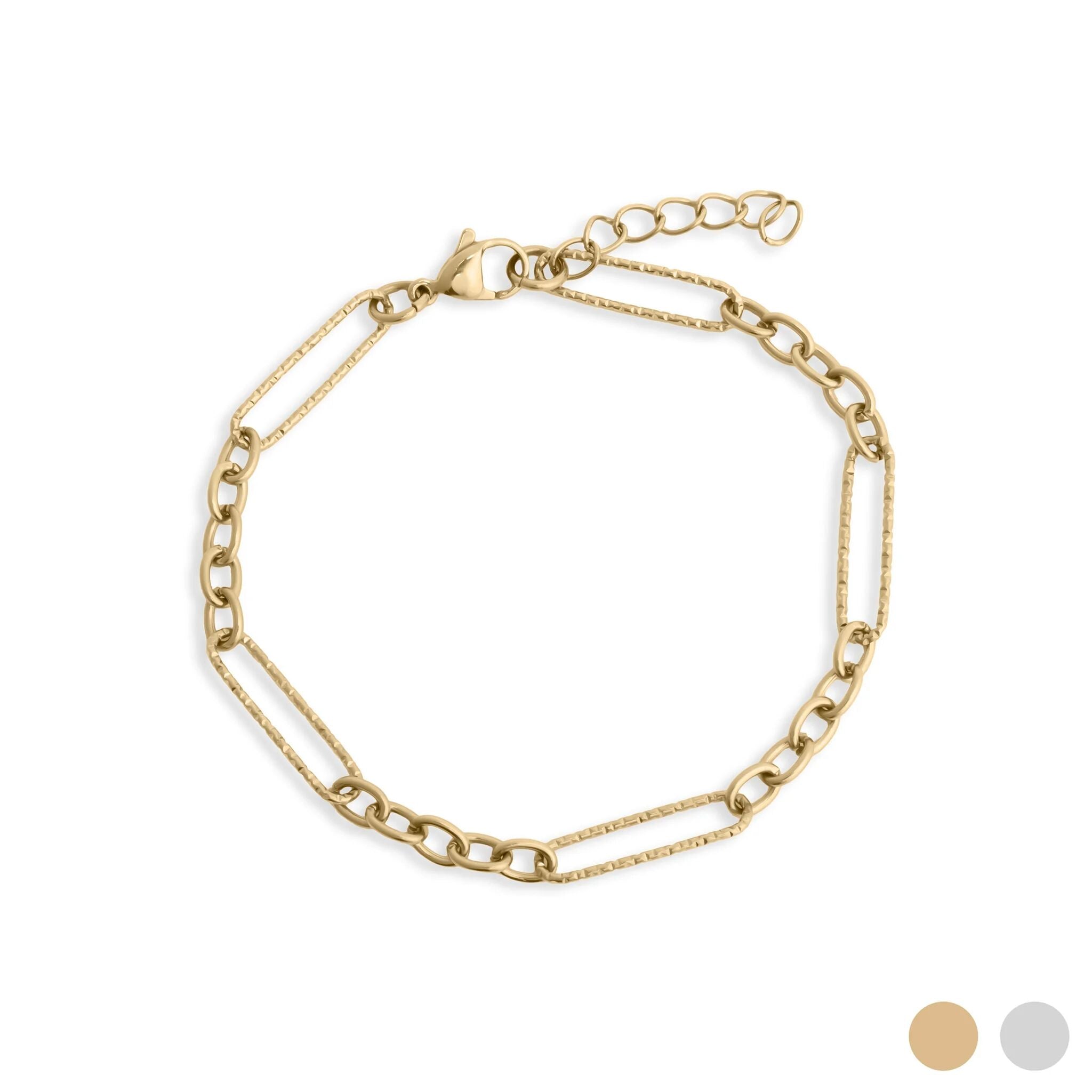 Gold Paperclip Bracelet - 18K PVD Stainless Steel Textured Chain With Long Links