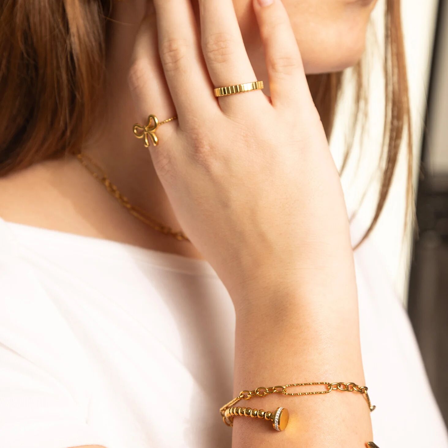 Adjustable Bow Ring – 18K Gold PVD Stainless Steel, Hypoallergenic & Scratch Resistant