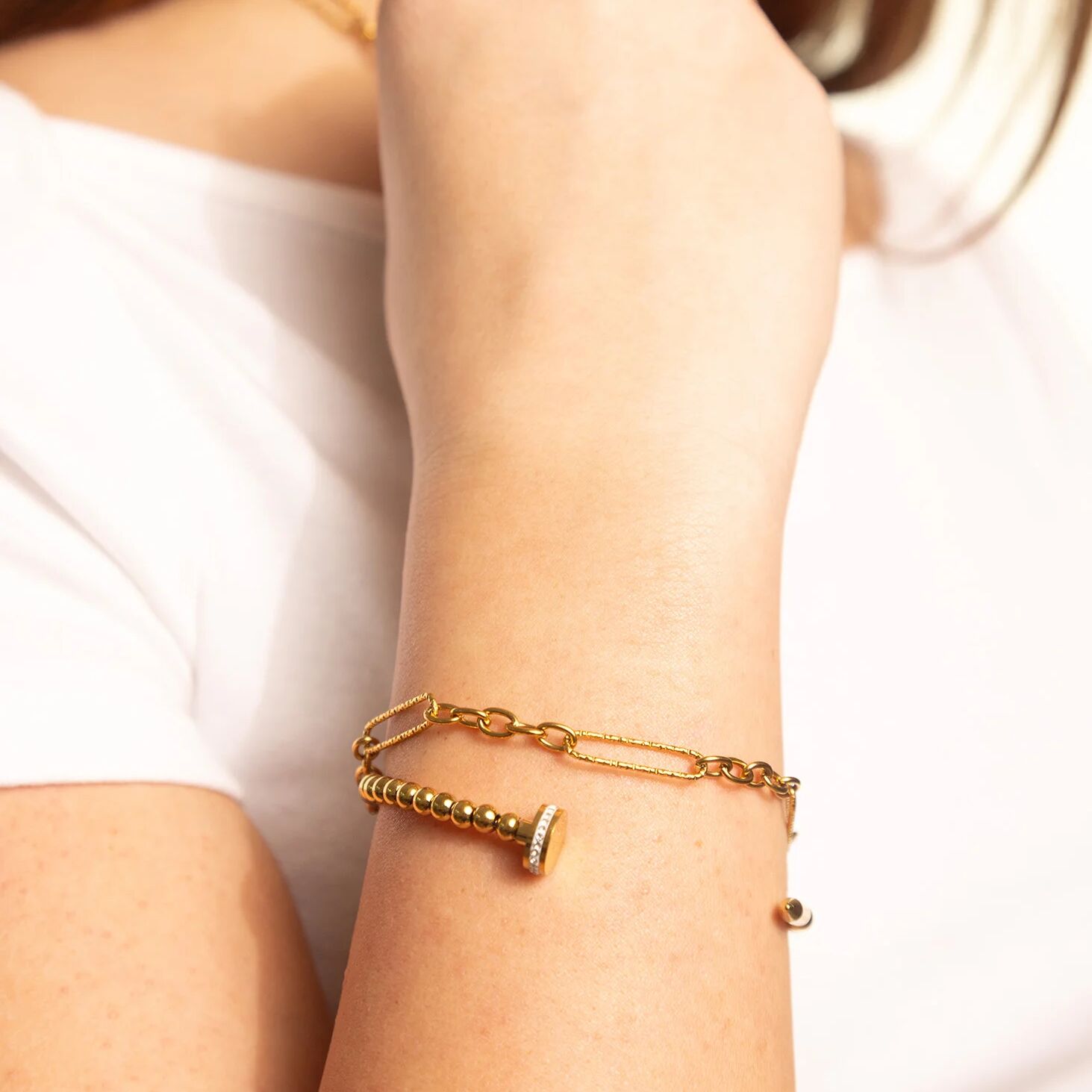 Gold Paperclip Bracelet - 18K PVD Stainless Steel Textured Chain With Long Links