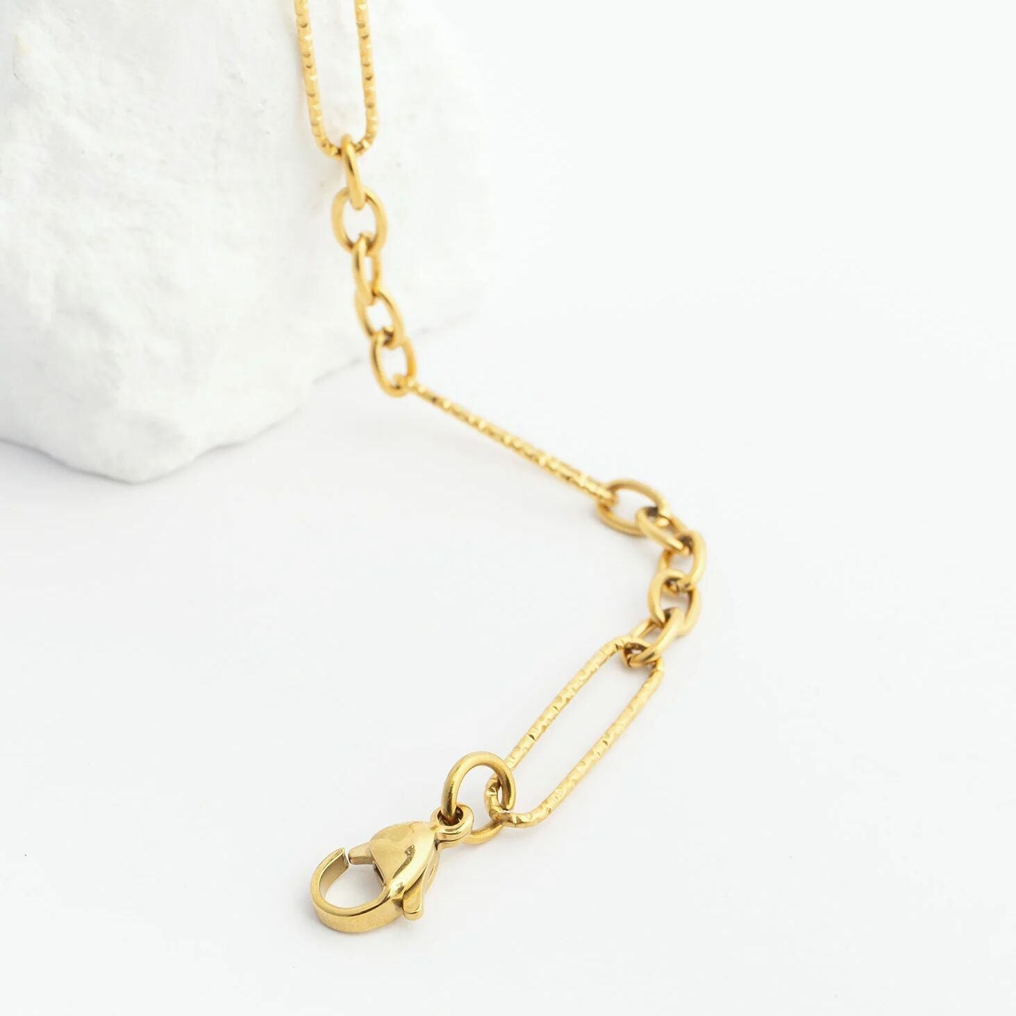 Gold Paperclip Bracelet - 18K PVD Stainless Steel Textured Chain With Long Links