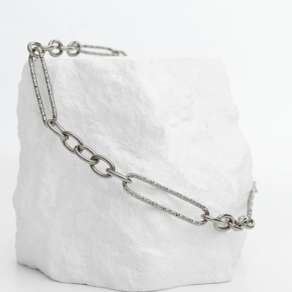 Gold Paperclip Bracelet - 18K PVD Stainless Steel Textured Chain With Long Links