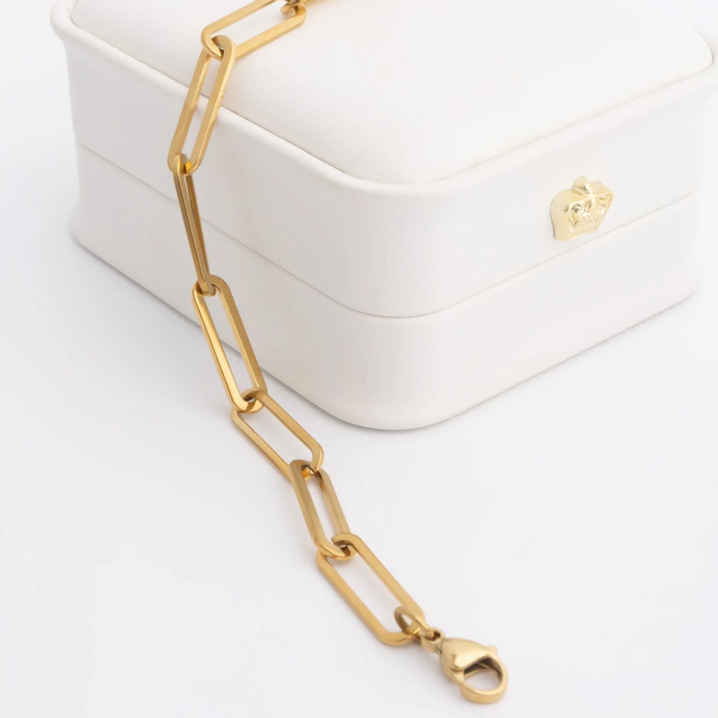 Gold Paperclip Bracelet – 18K Gold PVD Stainless Steel Long Chain, Hypoallergenic Jewelry