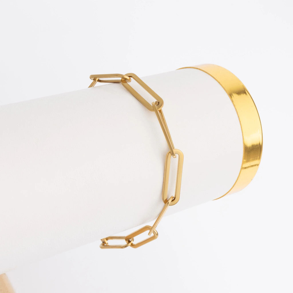 Gold Paperclip Bracelet – 18K Gold PVD Stainless Steel Long Chain, Hypoallergenic Jewelry
