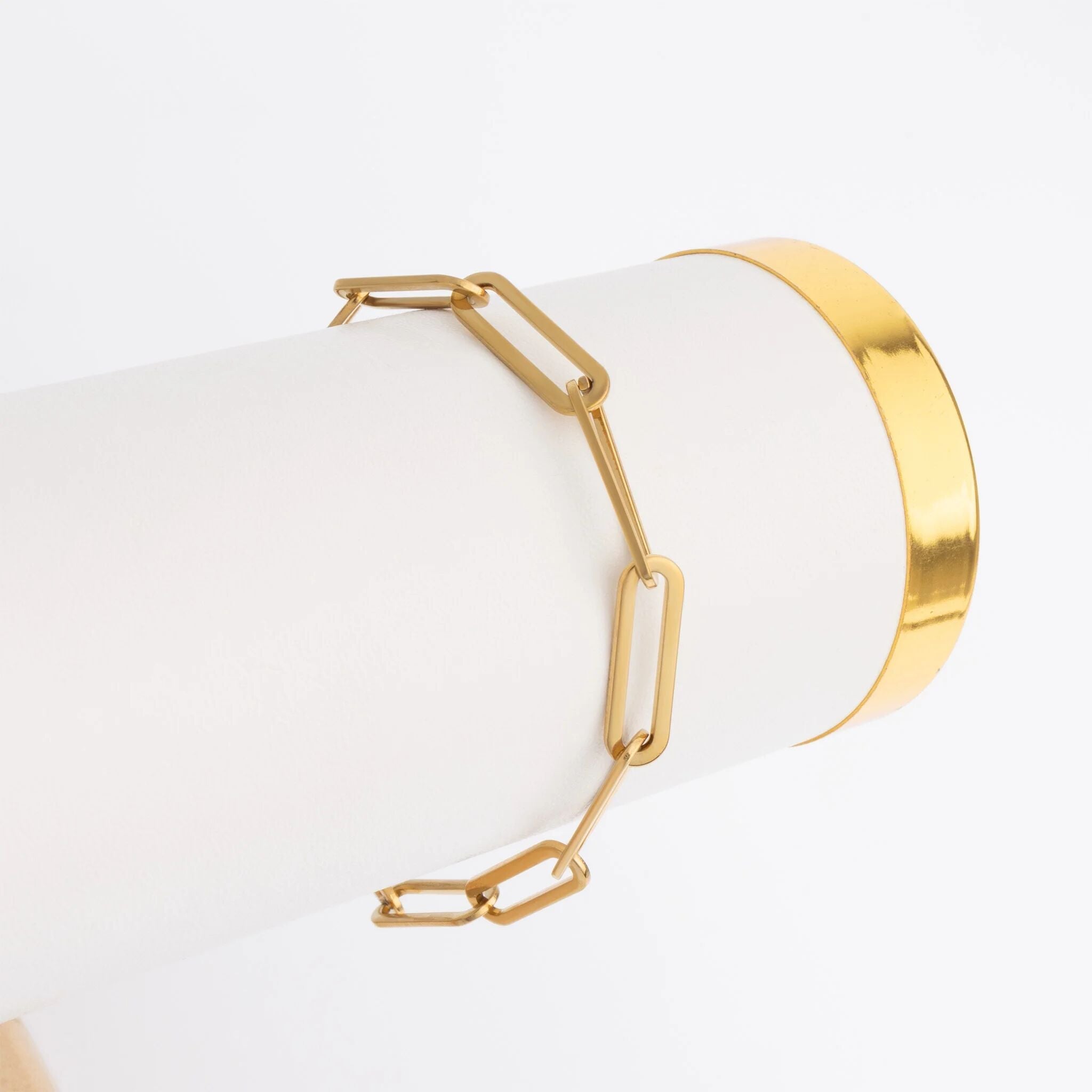 Gold Paperclip Bracelet – 18K Gold PVD Stainless Steel Long Chain, Hypoallergenic Jewelry