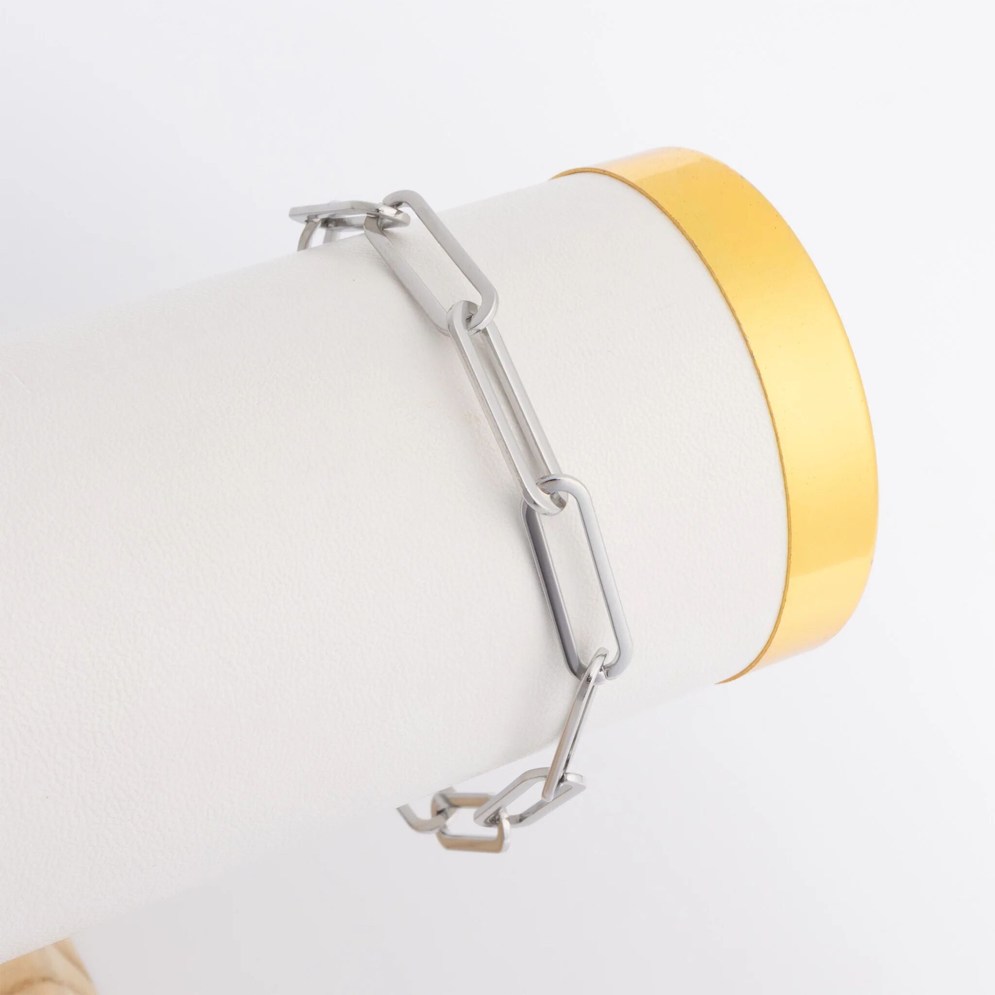 Gold Paperclip Bracelet – 18K Gold PVD Stainless Steel Long Chain, Hypoallergenic Jewelry
