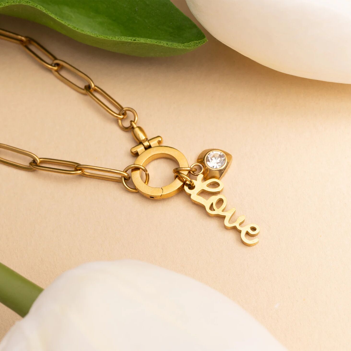 Gold Paperclip Bracelet – 18K Gold Charm Holder Bracelet With Stainless Steel Lock