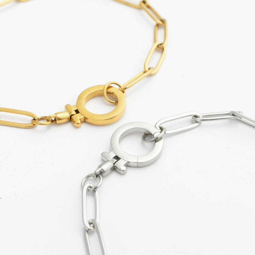 Gold Paperclip Bracelet – 18K Gold Charm Holder Bracelet With Stainless Steel Lock