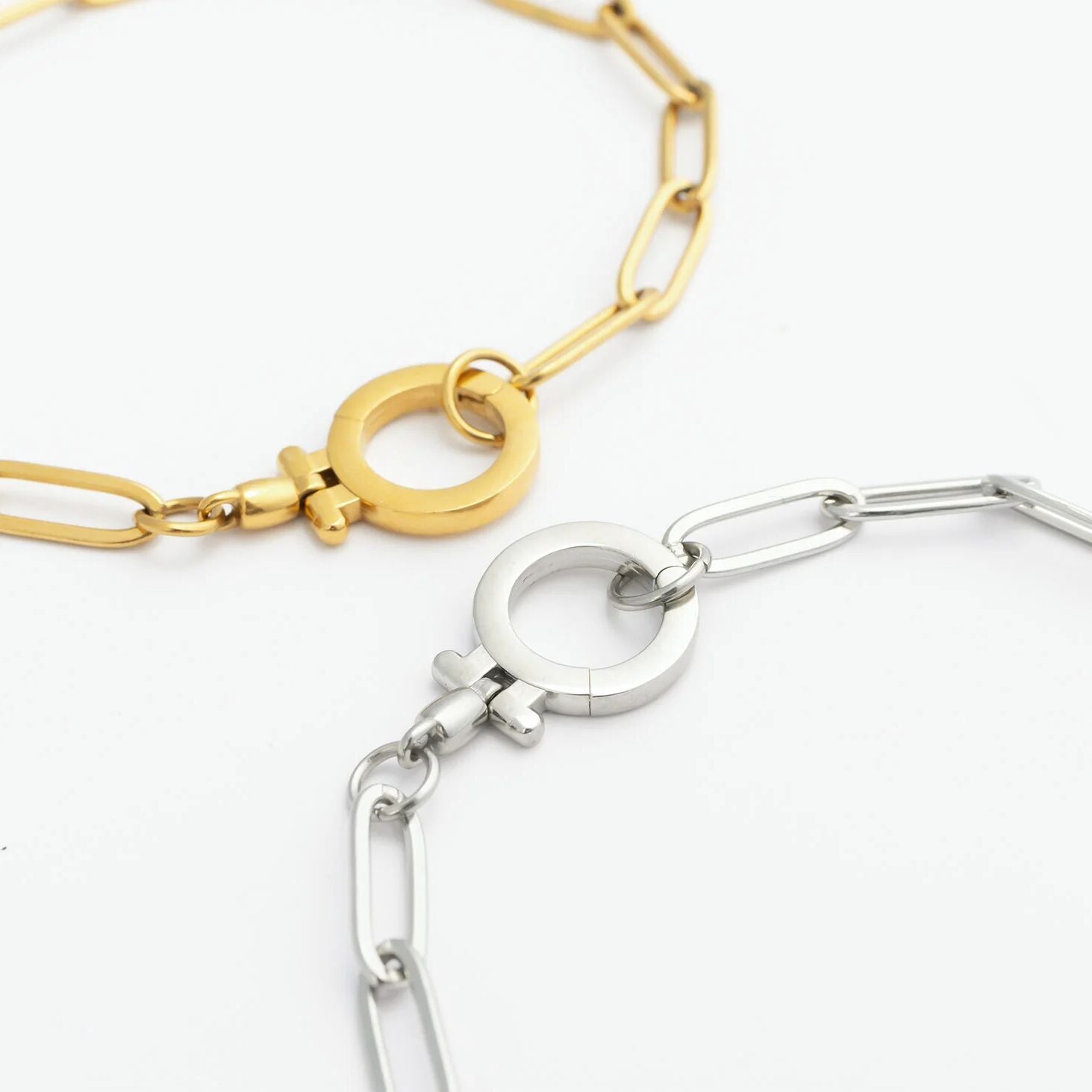 Gold Paperclip Bracelet – 18K Gold Charm Holder Bracelet With Stainless Steel Lock