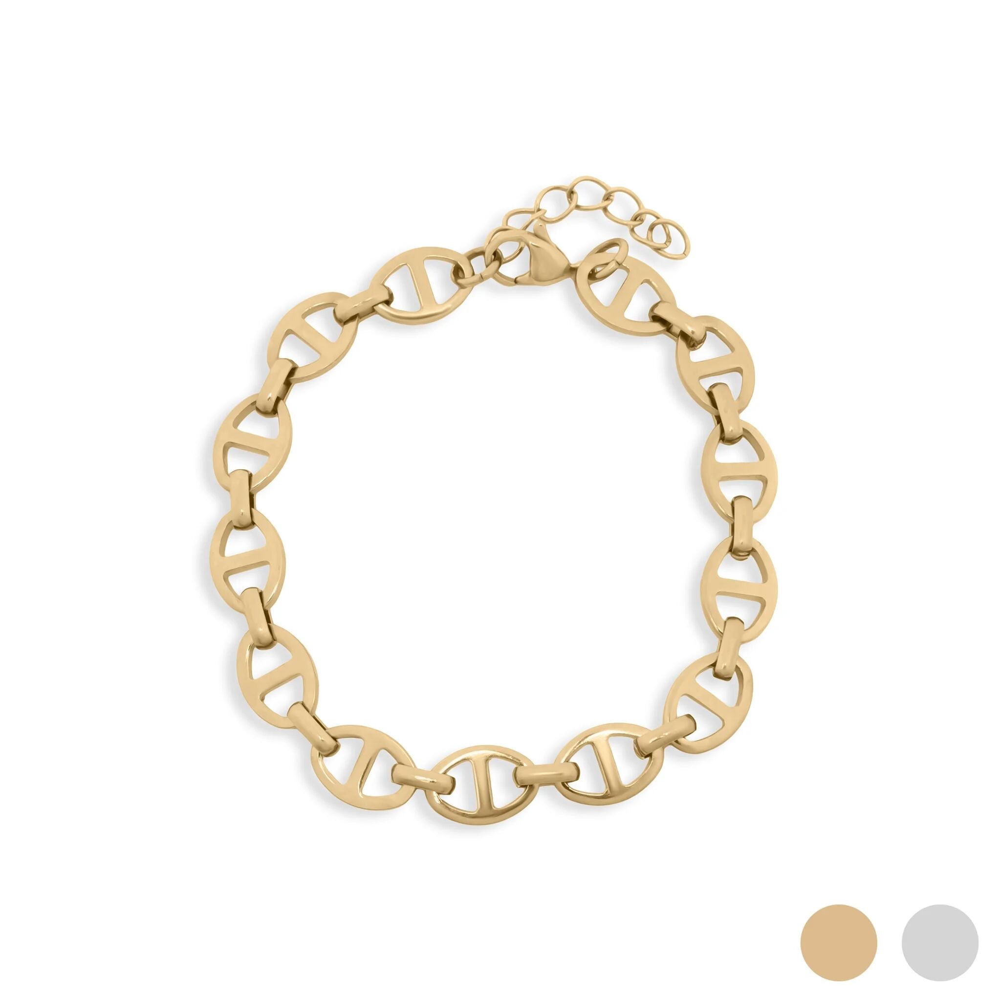 18K Gold Chain Bracelet – Thick Oval Link Stainless Steel, Adjustable Lobster Clasp