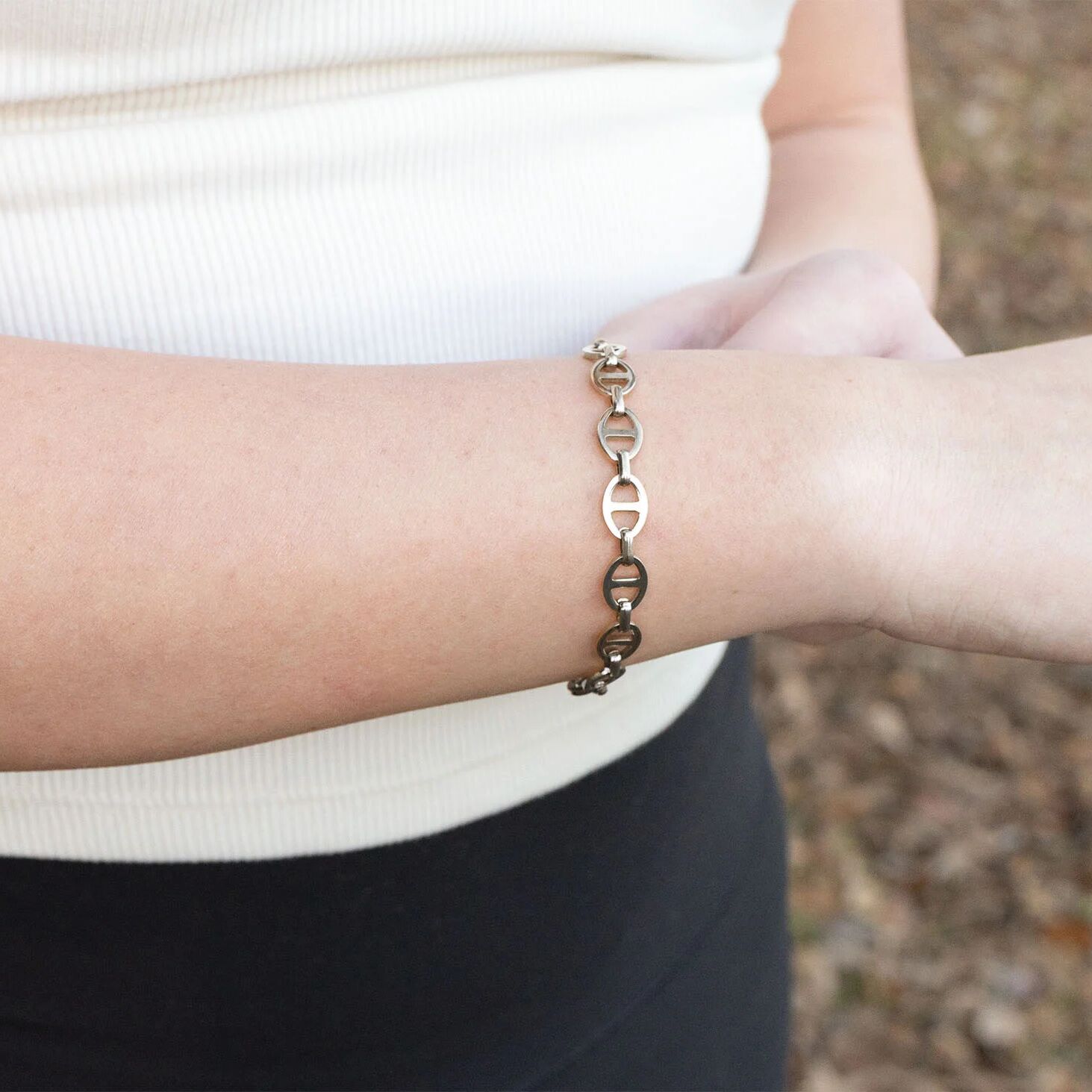 18K Gold Chain Bracelet – Thick Oval Link Stainless Steel, Adjustable Lobster Clasp