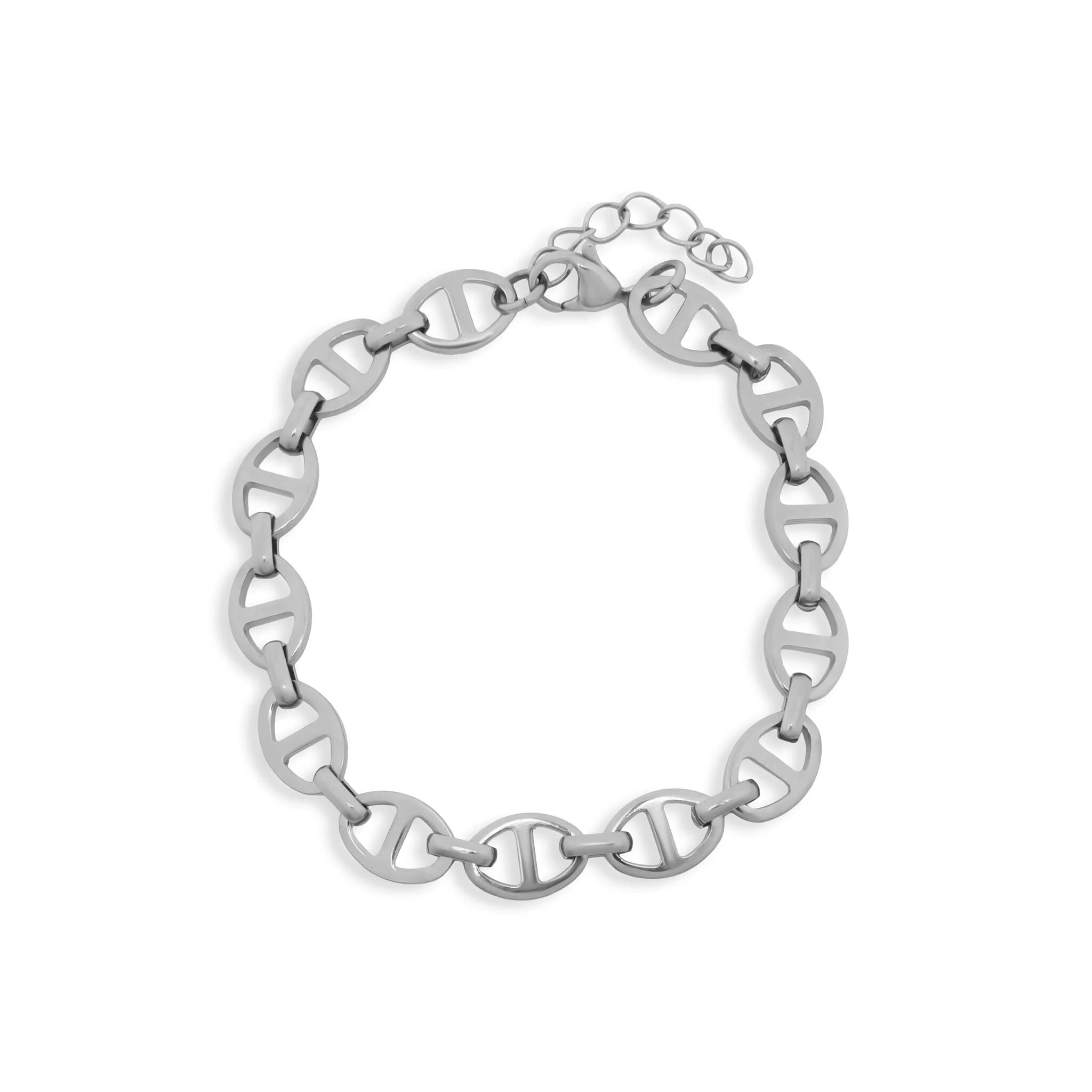 18K Gold Chain Bracelet – Thick Oval Link Stainless Steel, Adjustable Lobster Clasp