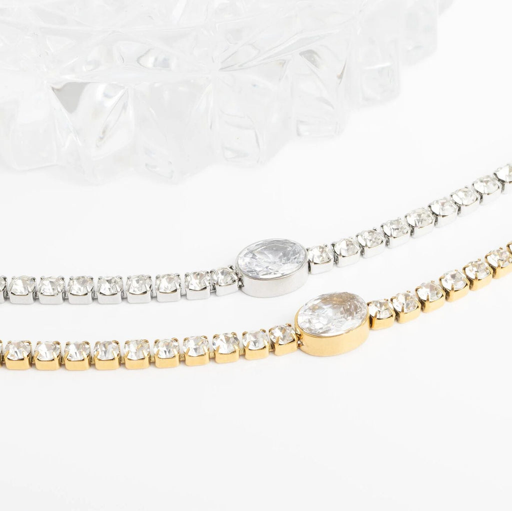 Gold Tennis Bracelet - 18K Gold Jewelry Oval Stone Stainless Steel Bracelet With Box Clasp