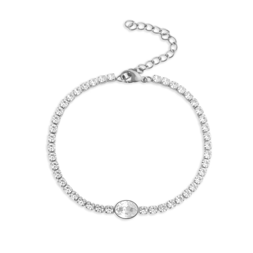 Gold Tennis Bracelet - 18K Gold Jewelry Oval Stone Stainless Steel Bracelet With Box Clasp