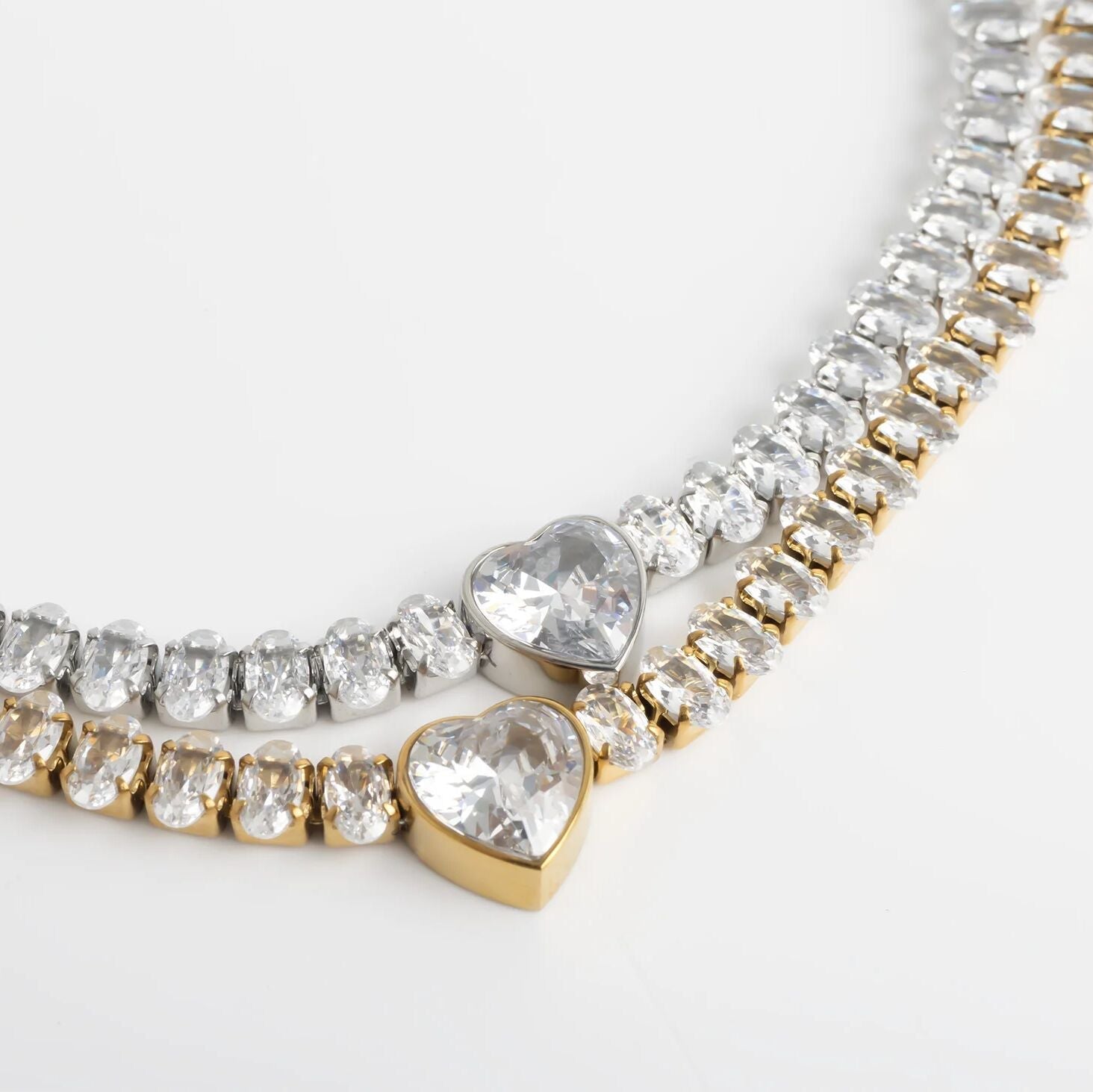 Gold Tennis Bracelet – 18K PVD Stainless Steel Heart CZ Marquis Cut Stone