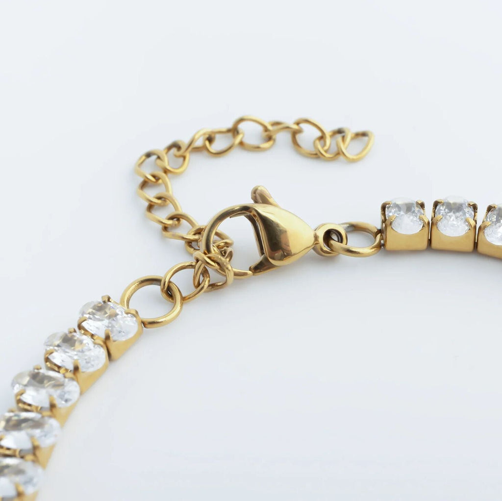 Gold Tennis Bracelet – 18K PVD Stainless Steel Heart CZ Marquis Cut Stone