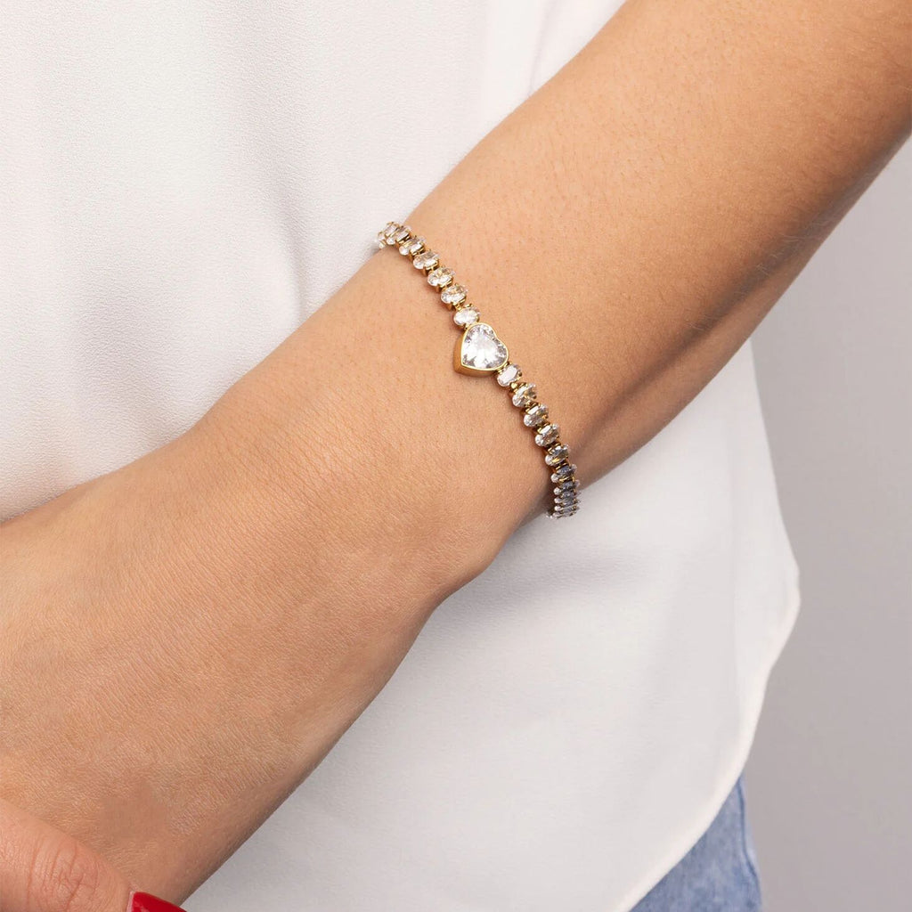 Gold Tennis Bracelet – 18K PVD Stainless Steel Heart CZ Marquis Cut Stone