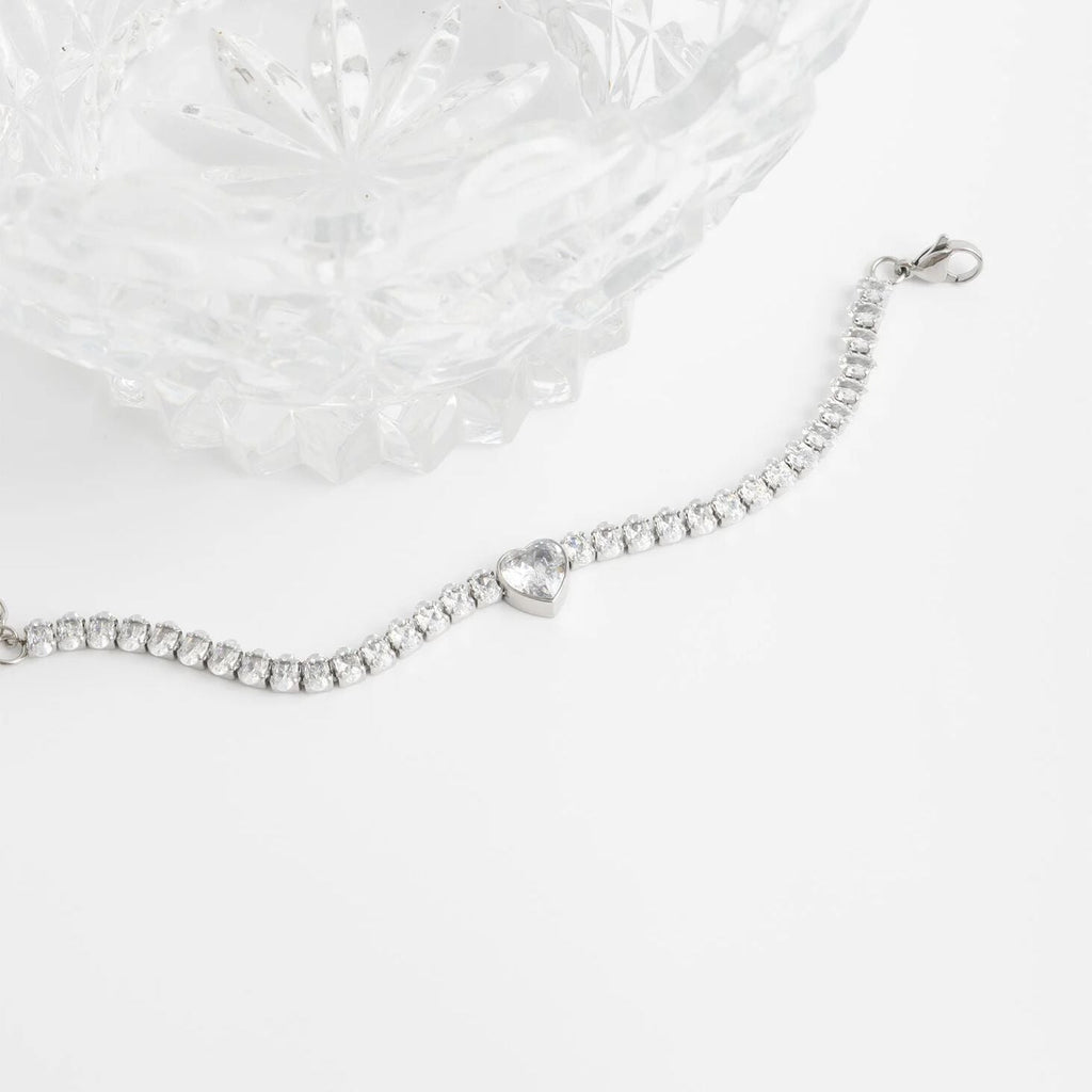Gold Tennis Bracelet – 18K PVD Stainless Steel Heart CZ Marquis Cut Stone