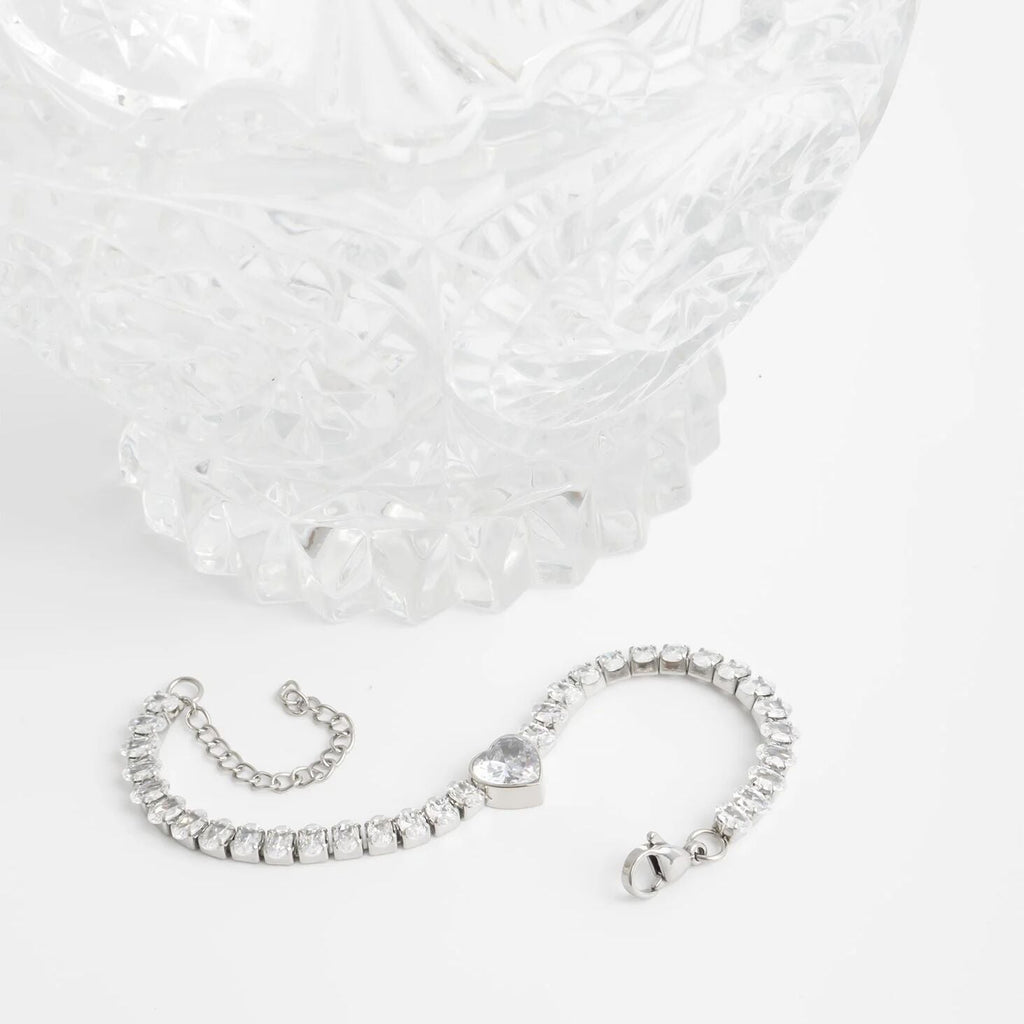 Gold Tennis Bracelet – 18K PVD Stainless Steel Heart CZ Marquis Cut Stone