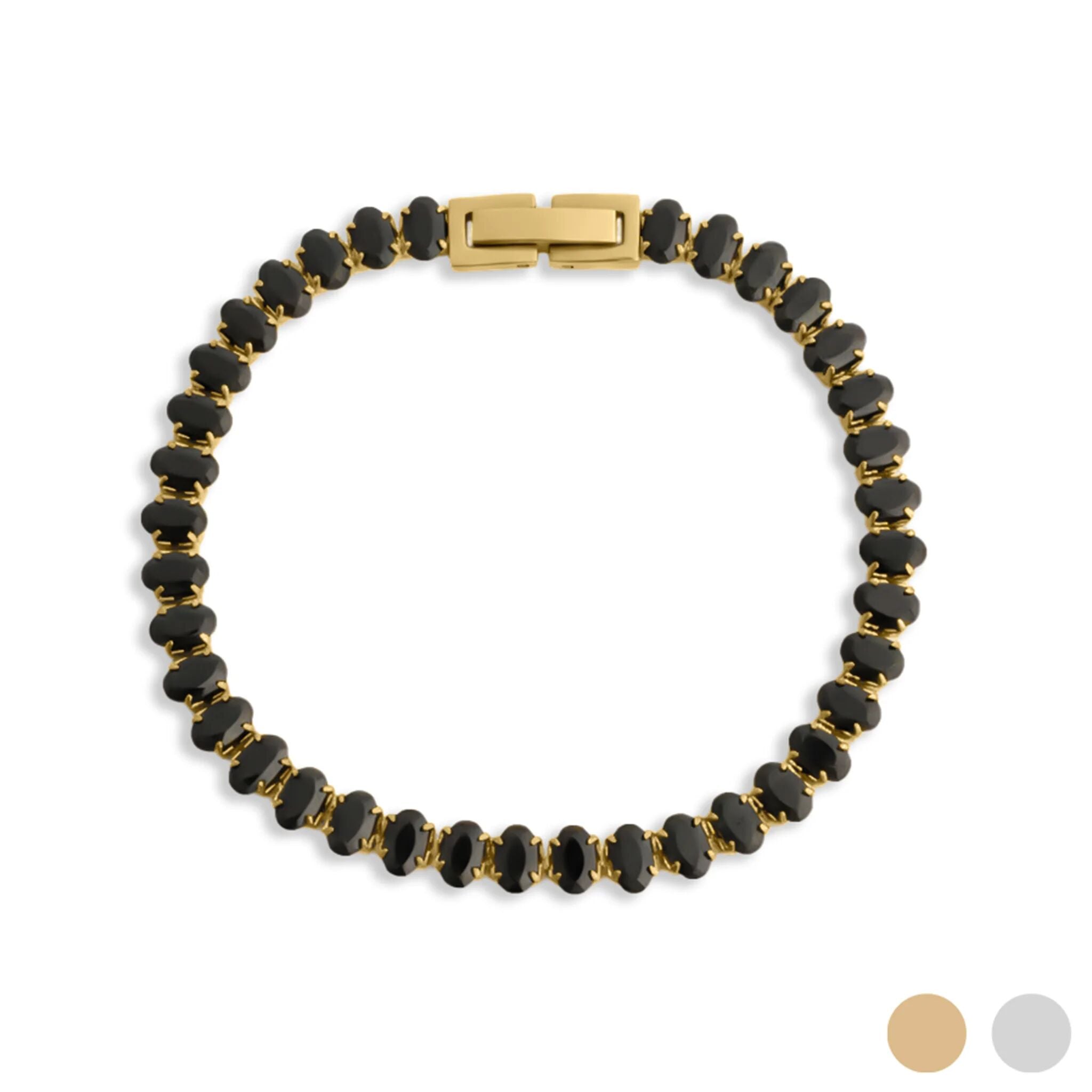 Gold Stone Bracelet – 18K Gold Jewelry With Black Oval Stone & Adjustable Chain
