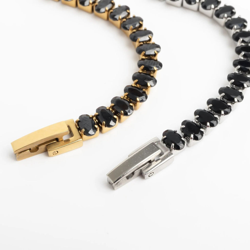 18K Gold Bracelet – Adjustable Chain Black Stone Stainless Steel Jewelry