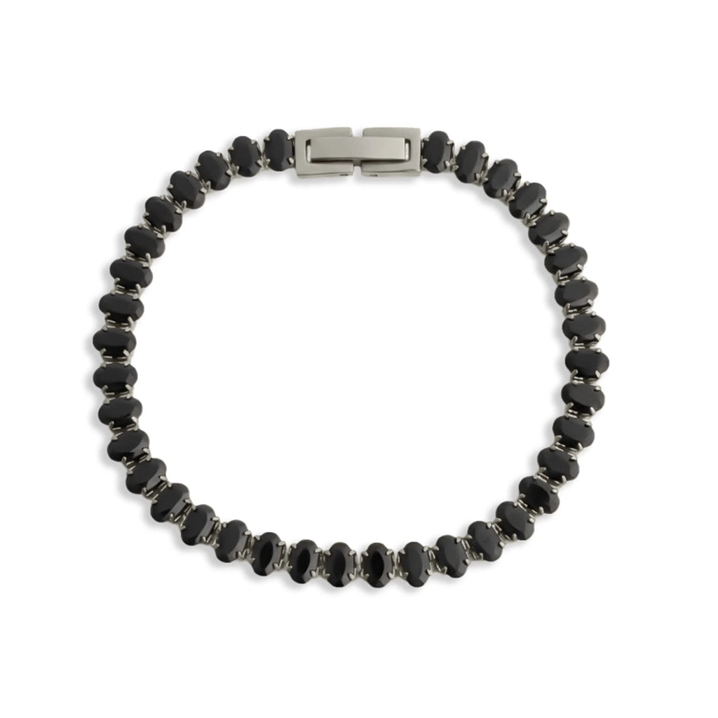 Gold Stone Bracelet – 18K Gold Jewelry With Black Oval Stone & Adjustable Chain