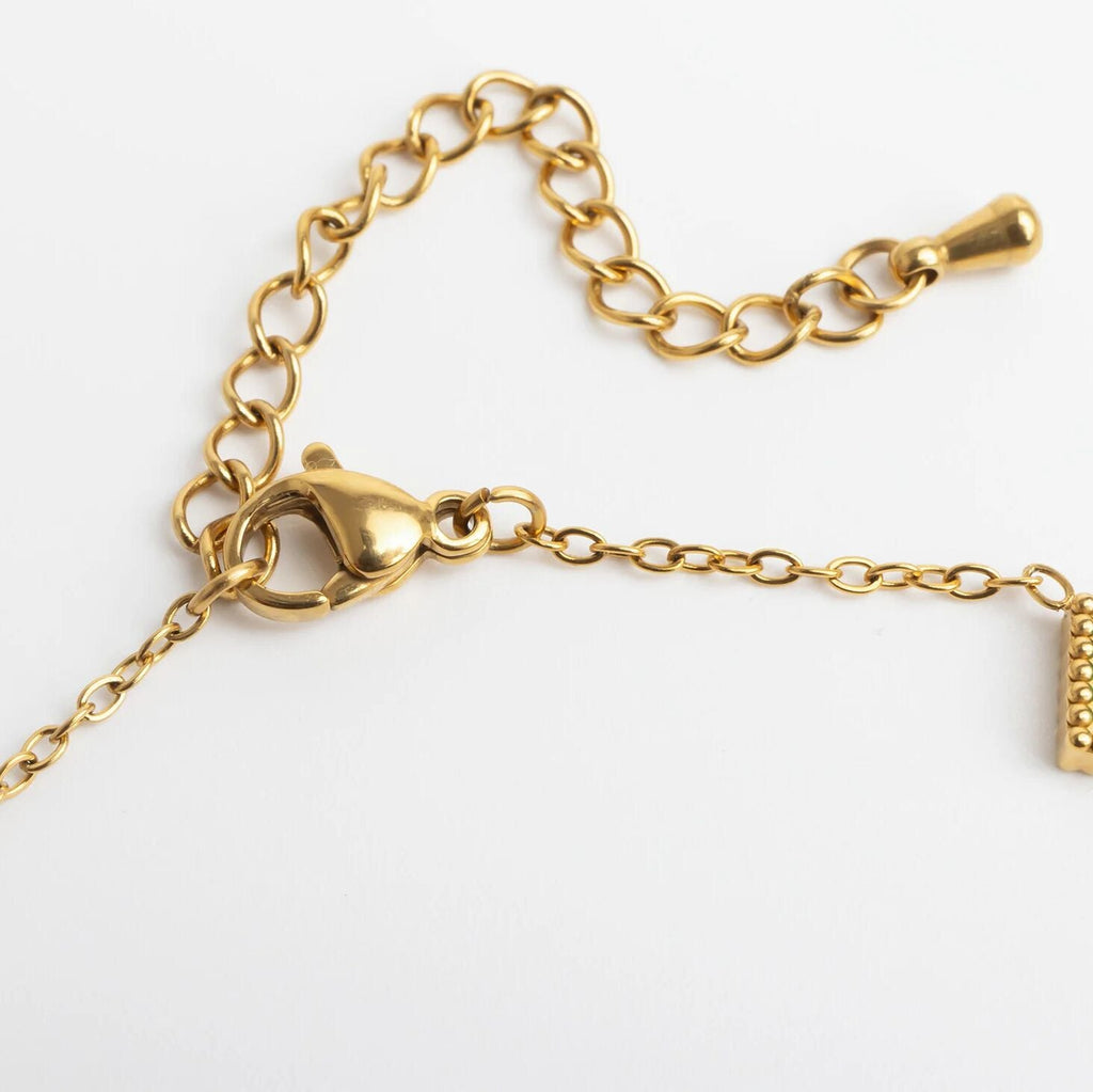 Emerald Stone Bracelet – 18K Gold Stainless Steel Station Bracelet With Adjustable Chain