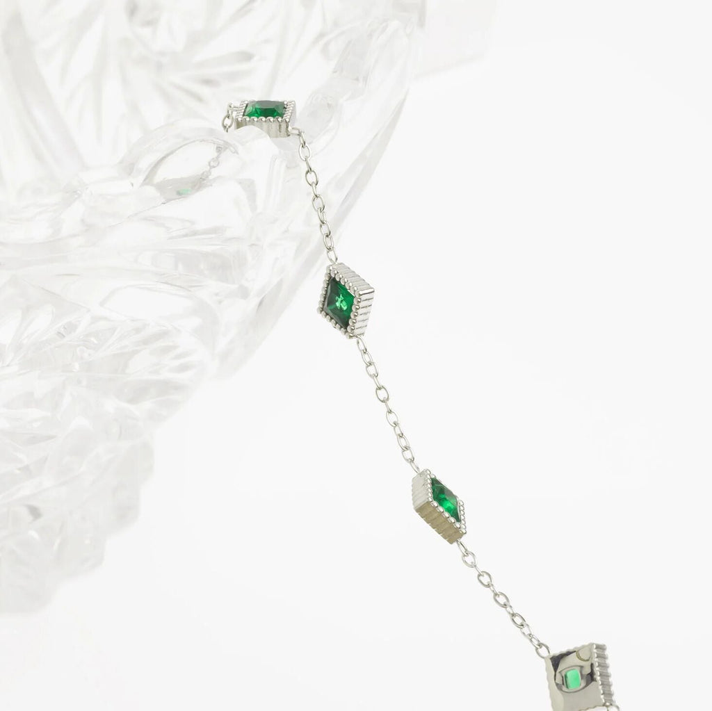 Emerald Stone Bracelet – 18K Gold Stainless Steel Station Bracelet With Adjustable Chain