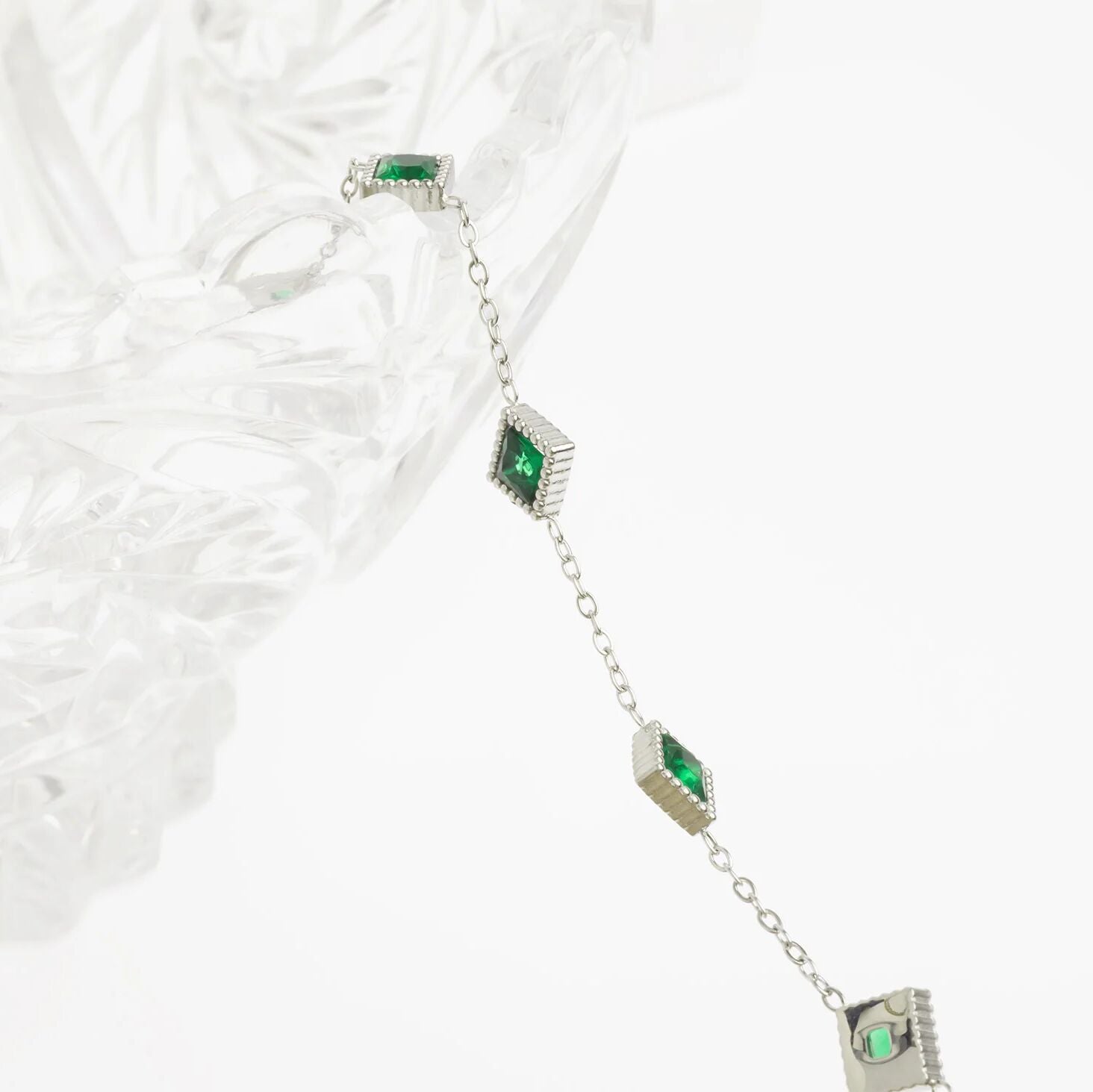 Emerald Stone Bracelet – 18K Gold Stainless Steel Station Bracelet With Adjustable Chain