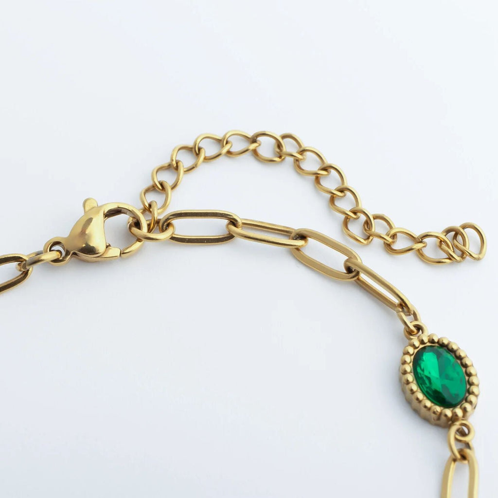 Gold Paperclip Bracelet – 18K Gold Jewelry With Emerald Stone & Stainless Steel