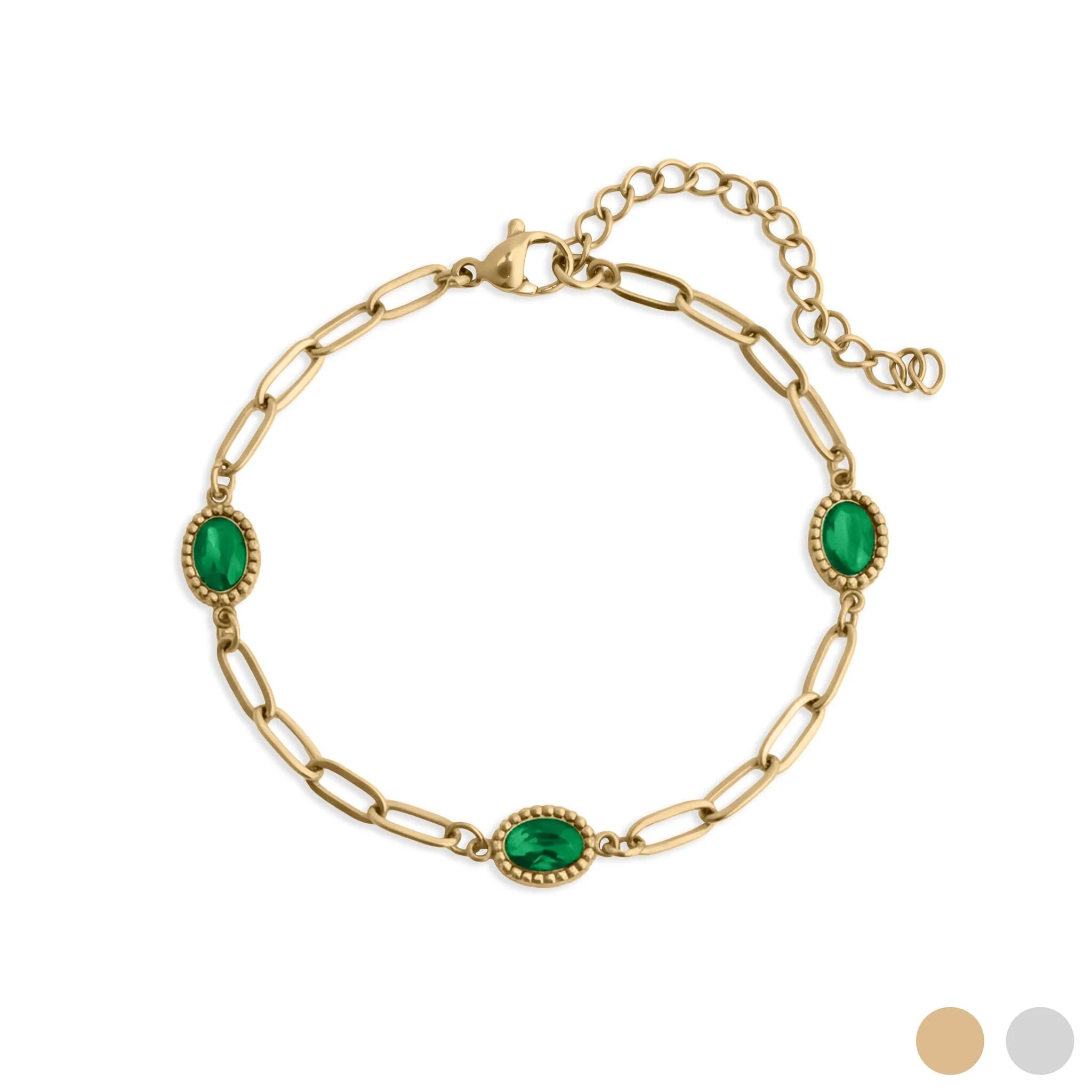 Gold Paperclip Bracelet – 18K Gold Jewelry With Emerald Stone & Stainless Steel