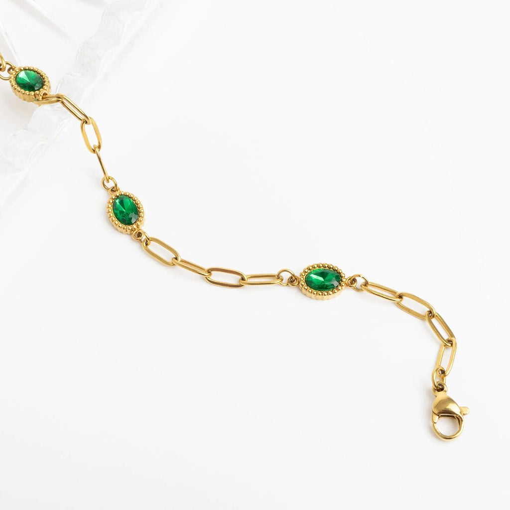 Gold Paperclip Bracelet – 18K Gold Jewelry With Emerald Stone & Stainless Steel