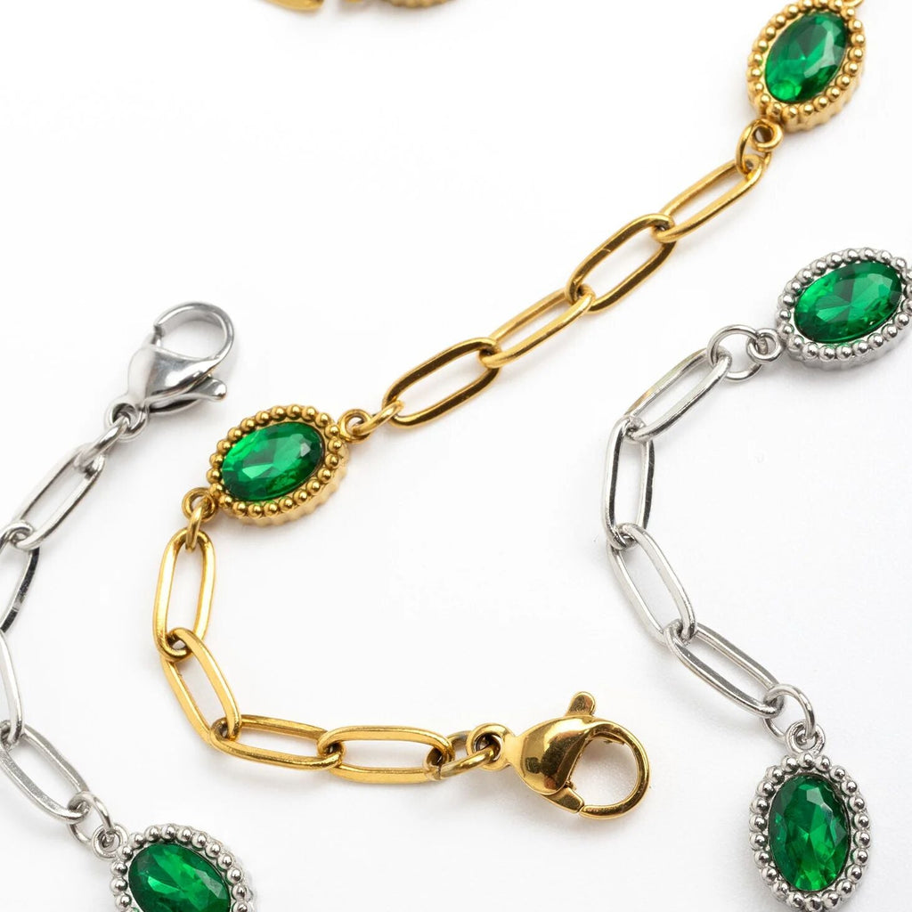 Gold Paperclip Bracelet – 18K Gold Jewelry With Emerald Stone & Stainless Steel