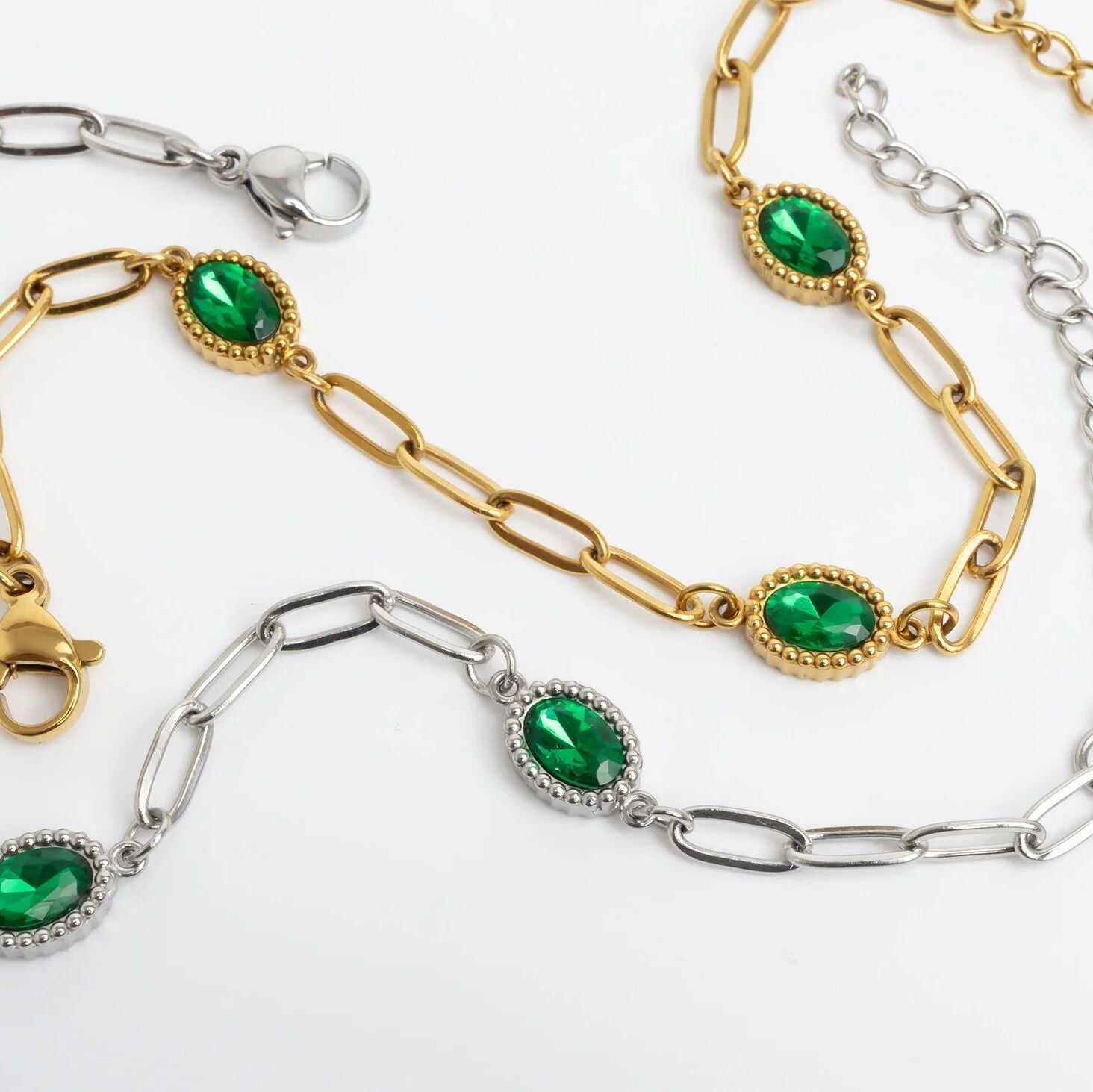 Gold Paperclip Bracelet – 18K Gold Jewelry With Emerald Stone & Stainless Steel