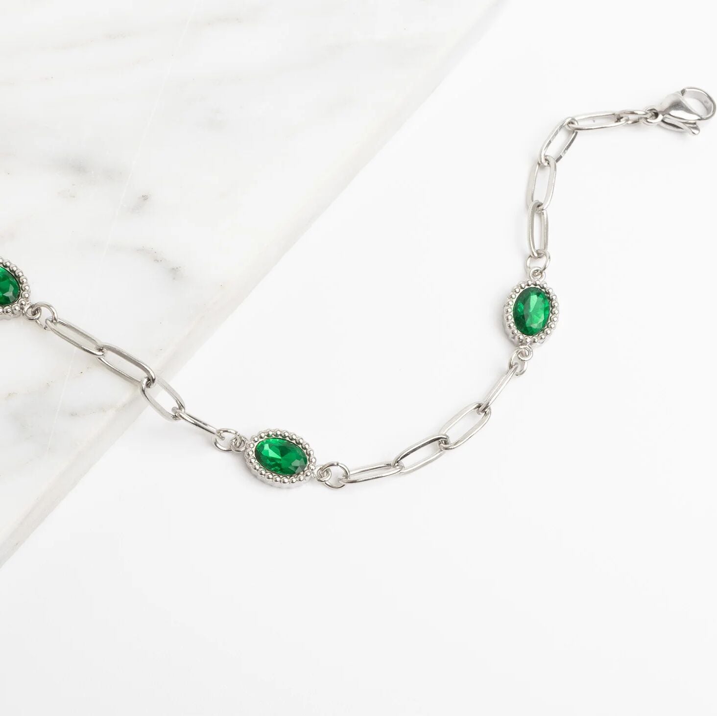 Gold Paperclip Bracelet – 18K Gold Jewelry With Emerald Stone & Stainless Steel