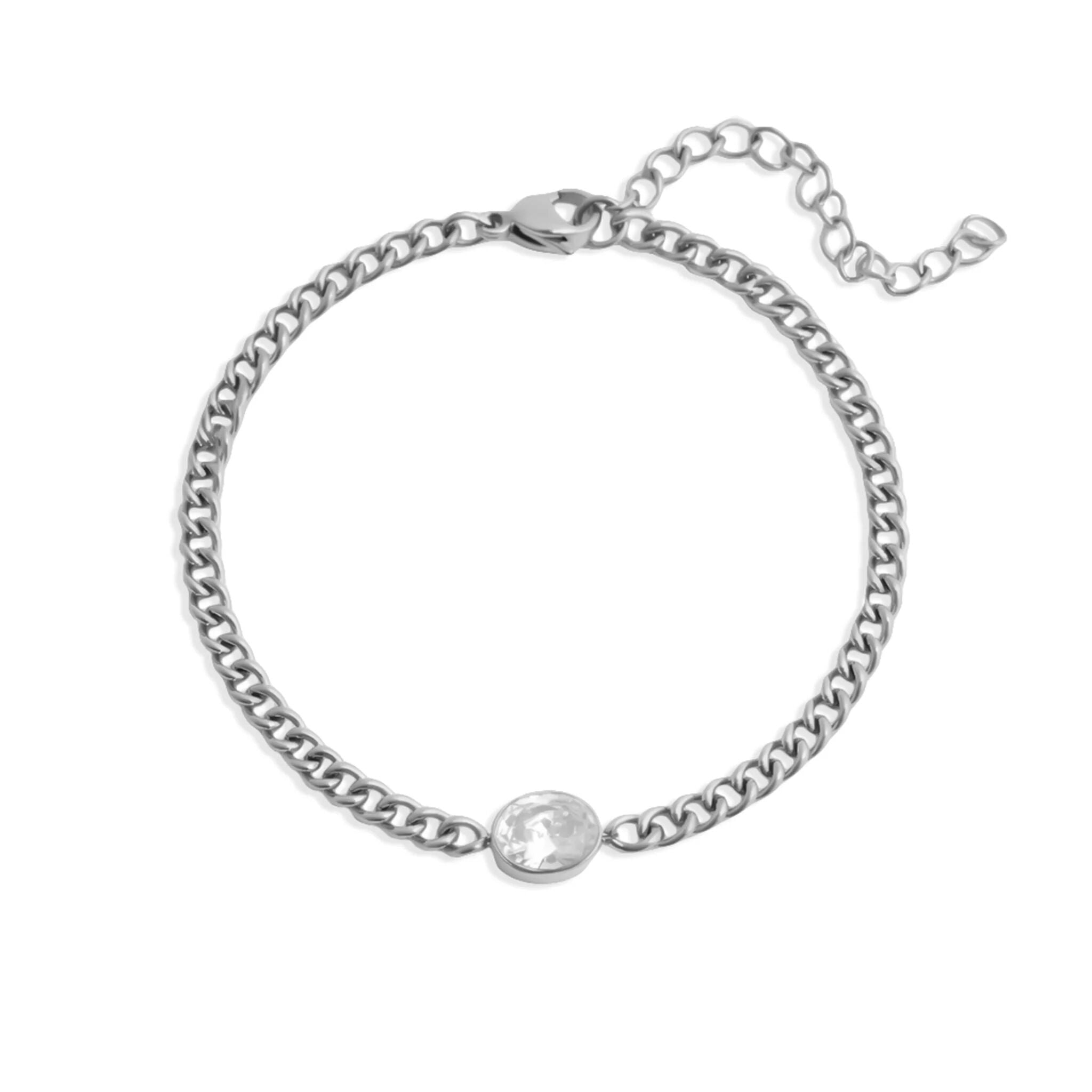 Gold Curb Chain Bracelet – 18K Gold PVD Coated Stainless Steel Oval CZ Stone