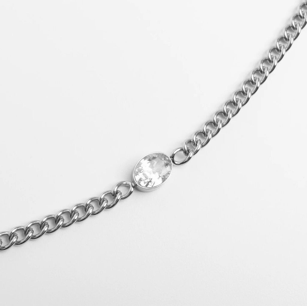 Gold Curb Chain Bracelet – 18K Gold PVD Coated Stainless Steel Oval CZ Stone