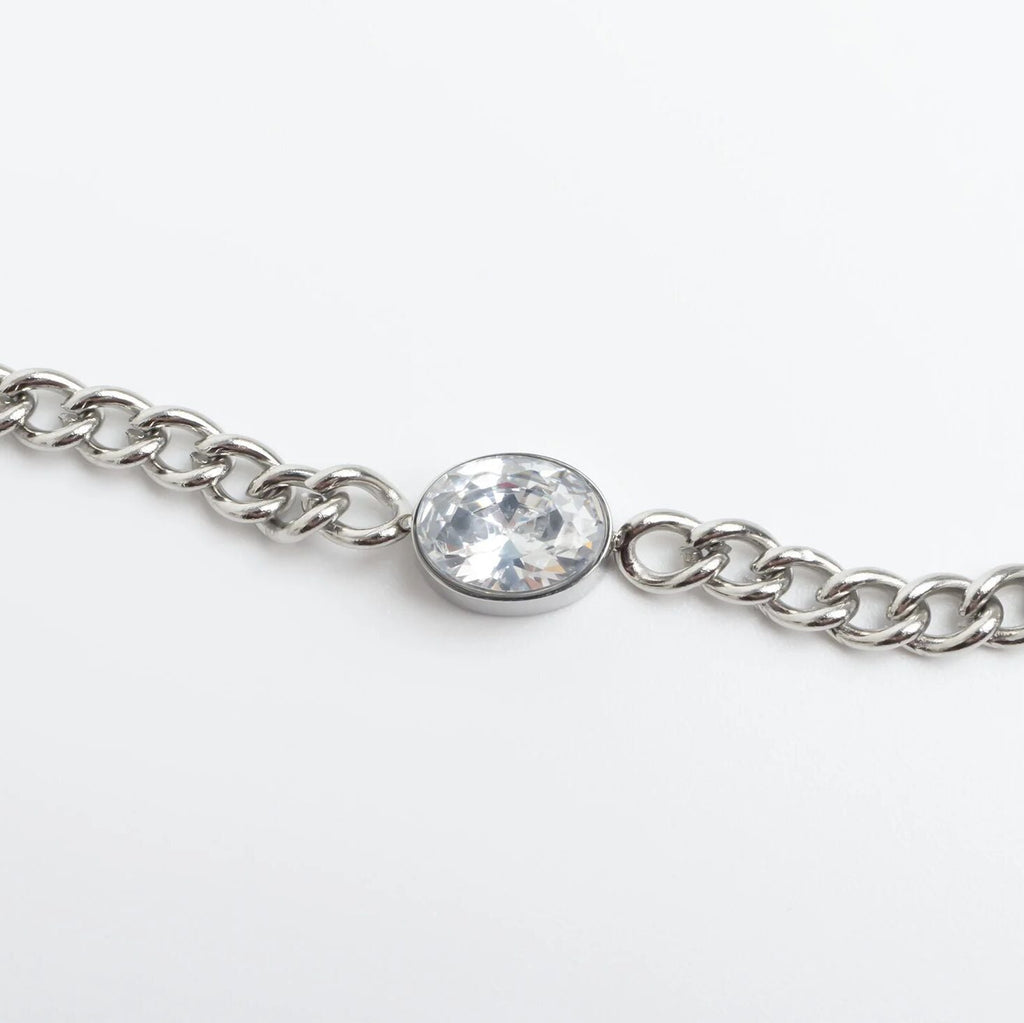 Gold Curb Chain Bracelet – 18K Gold PVD Coated Stainless Steel Oval CZ Stone