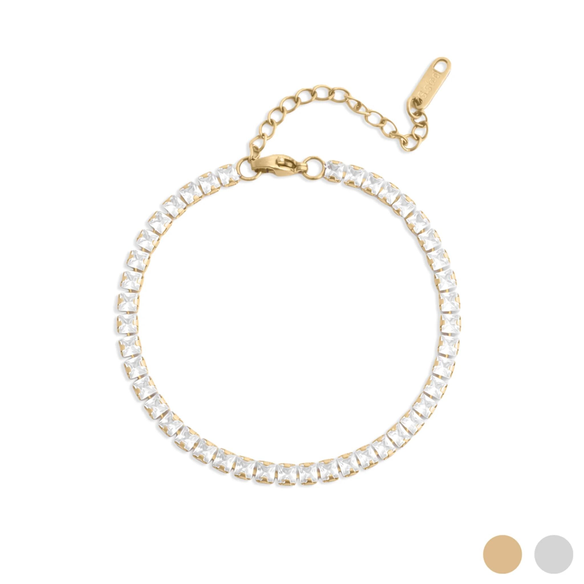 Emerald Cut Tennis Bracelet – 18K Gold PVD Stainless Steel CZ Stone Bracelet