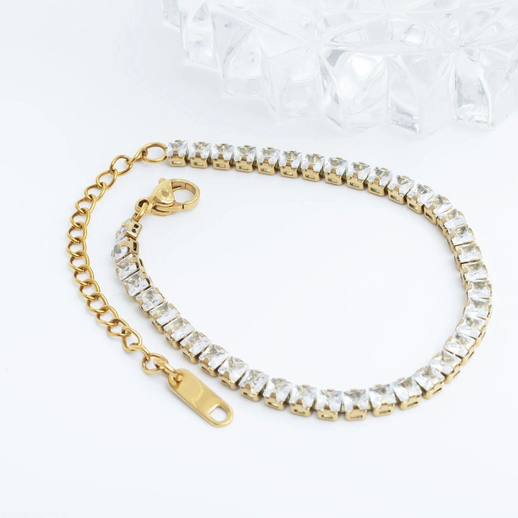 Emerald Cut Tennis Bracelet – 18K Gold PVD Stainless Steel CZ Stone Bracelet
