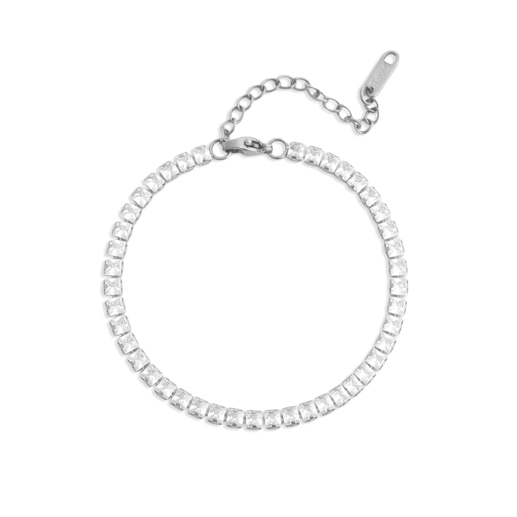 Emerald Cut Tennis Bracelet – 18K Gold PVD Stainless Steel CZ Stone Bracelet