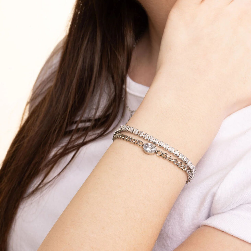 Emerald Cut Tennis Bracelet – 18K Gold PVD Stainless Steel CZ Stone Bracelet
